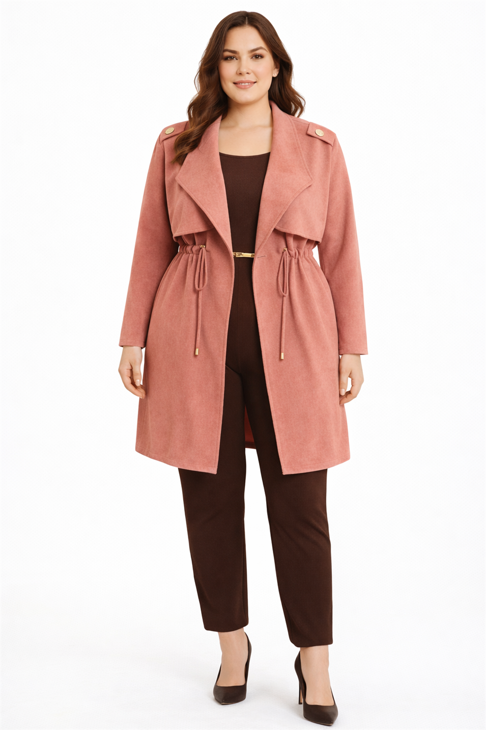 Modern Kesim Astarsız Süet Kaban Pembe