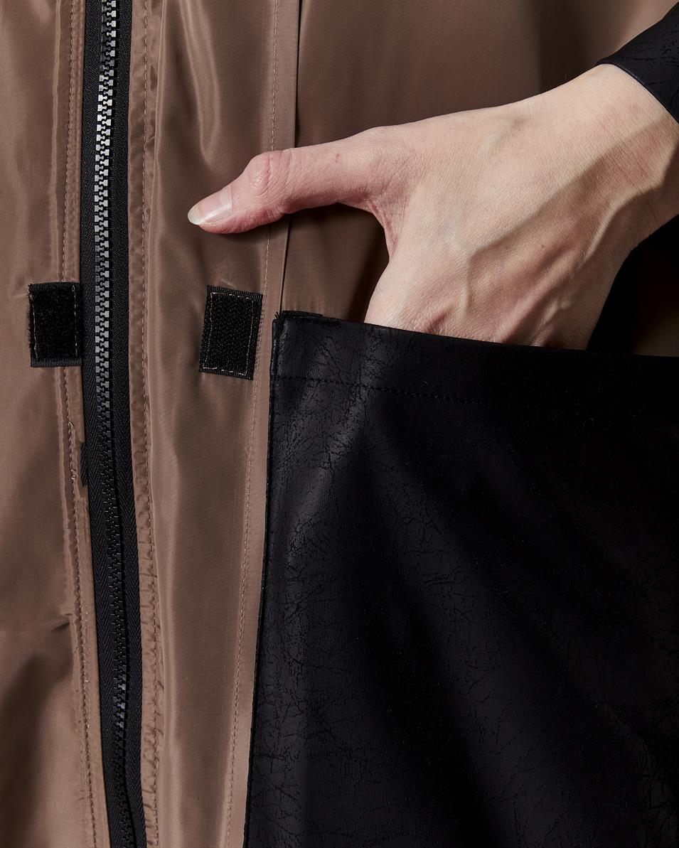 Modern Kesim Kapüşonlu Yağmurluk Vizon