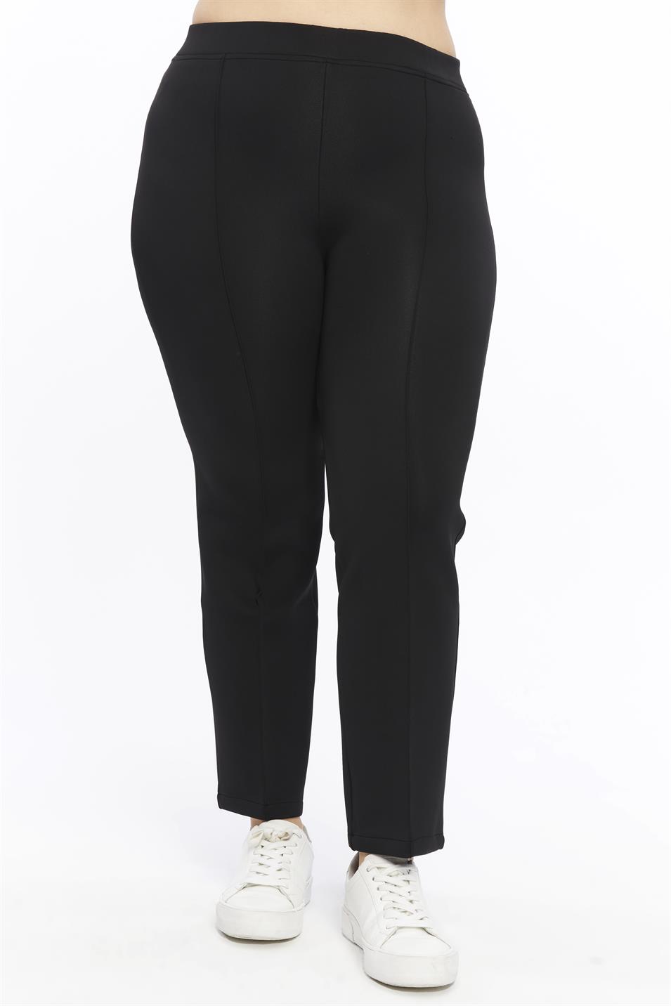 Önü Dikişli Dalgıç Büyük Beden Pantolon Siyah