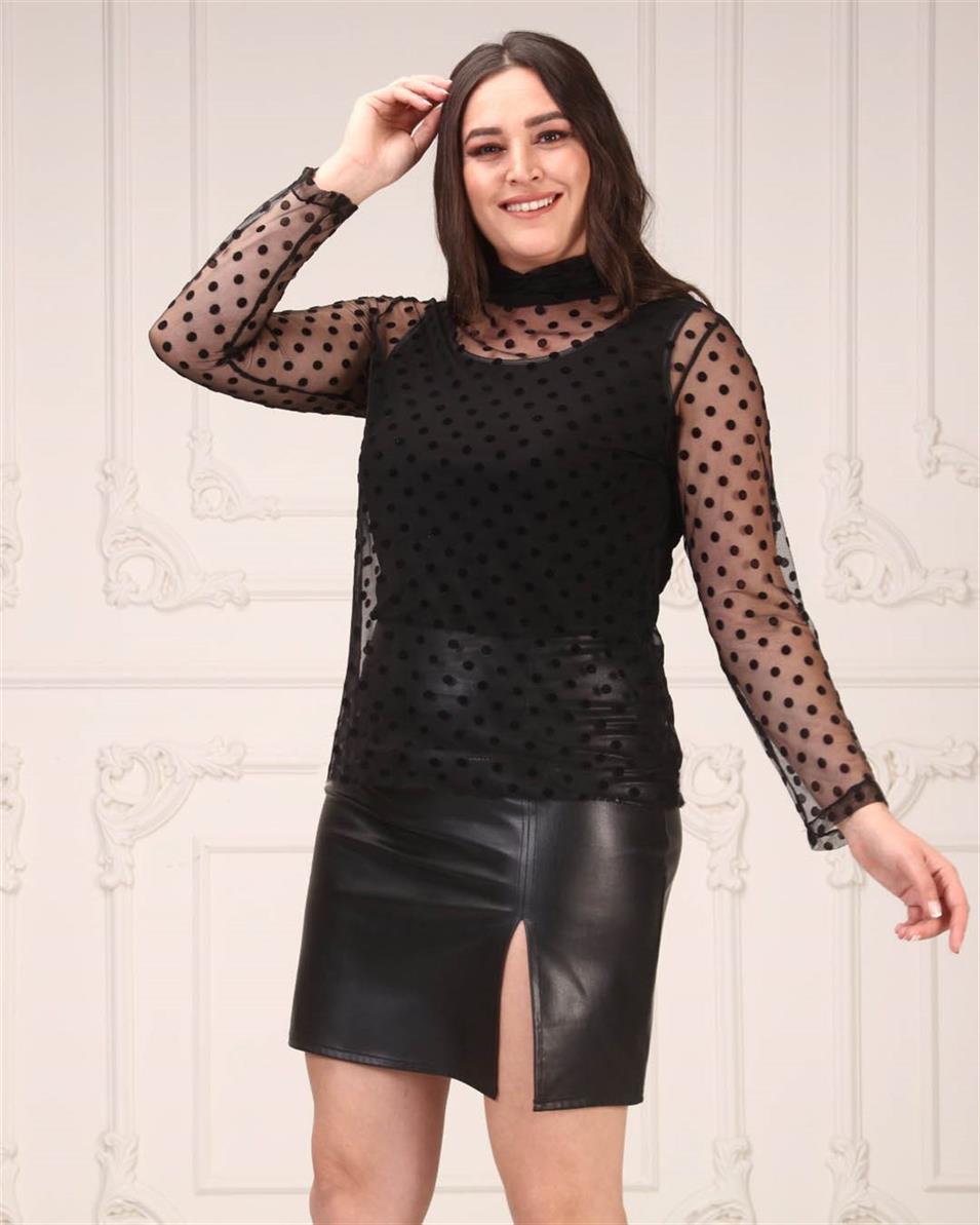 Yırtmaçlı Büyük Beden Deri Etek Siyah