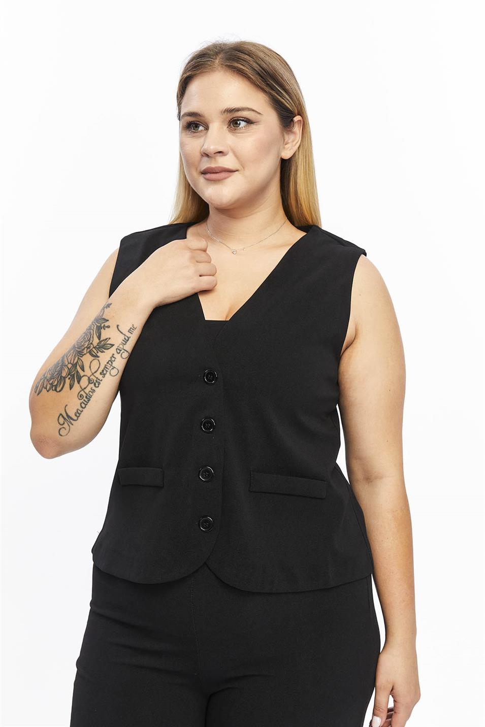 Zerotantik Önden Düğmeli V Yaka Yelek Siyah