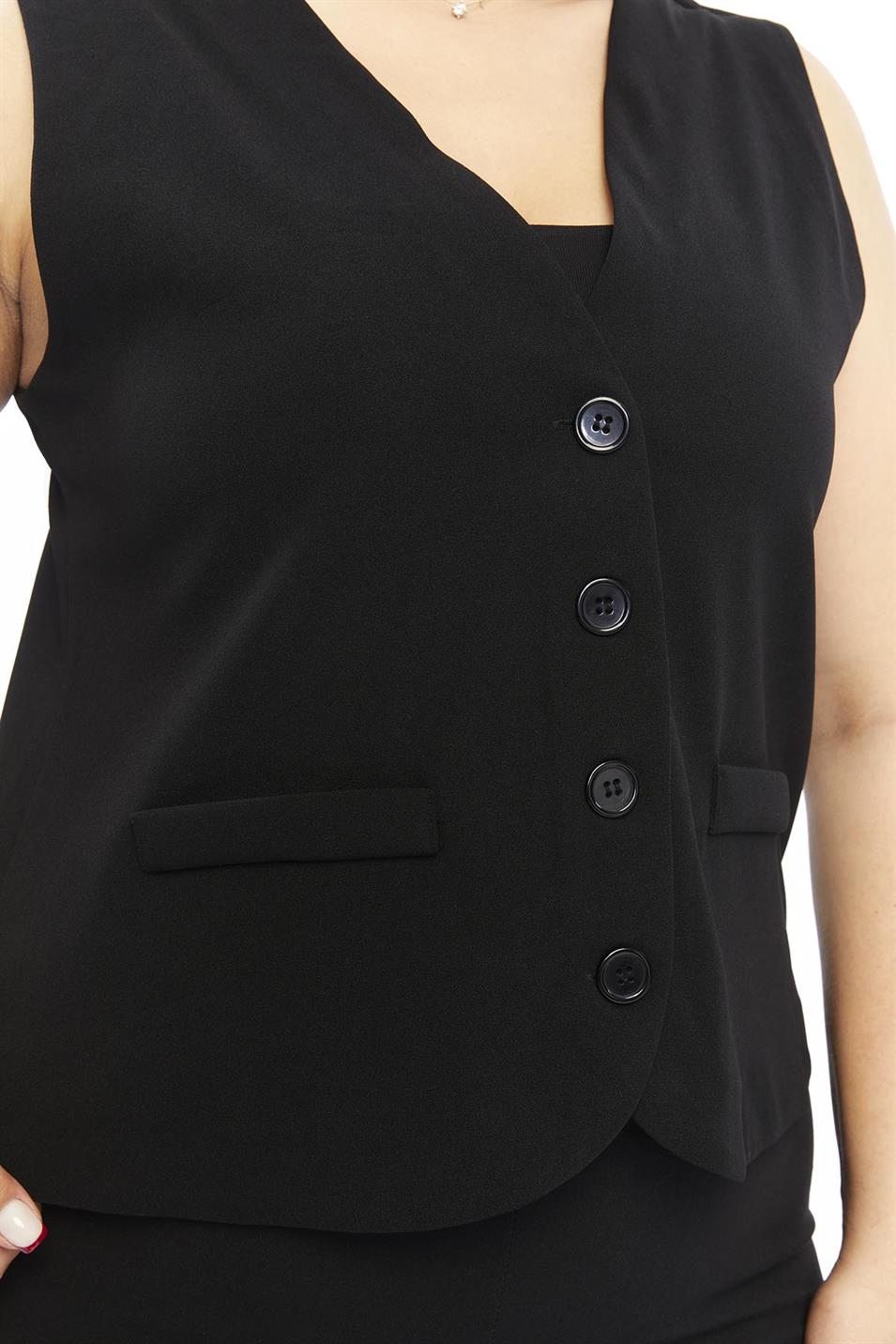 Zerotantik Önden Düğmeli V Yaka Yelek Siyah
