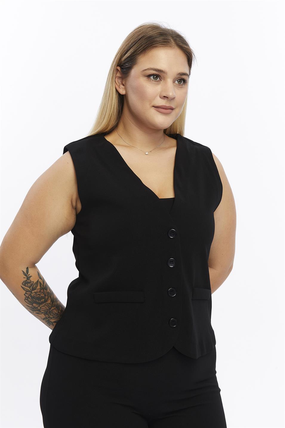Zerotantik Önden Düğmeli V Yaka Yelek Siyah