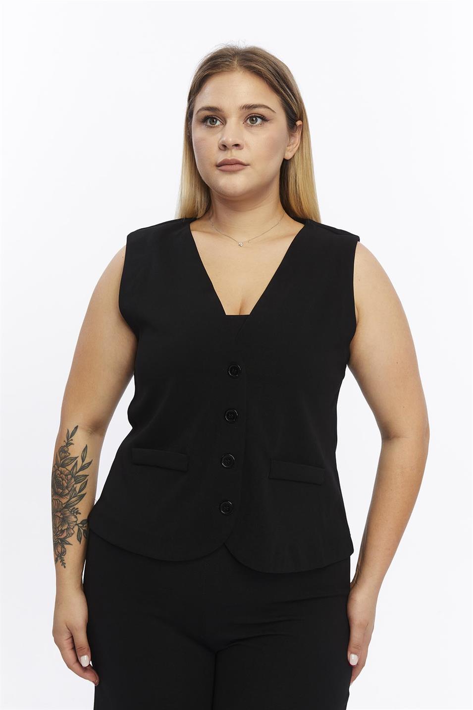 Zerotantik Önden Düğmeli V Yaka Yelek Siyah