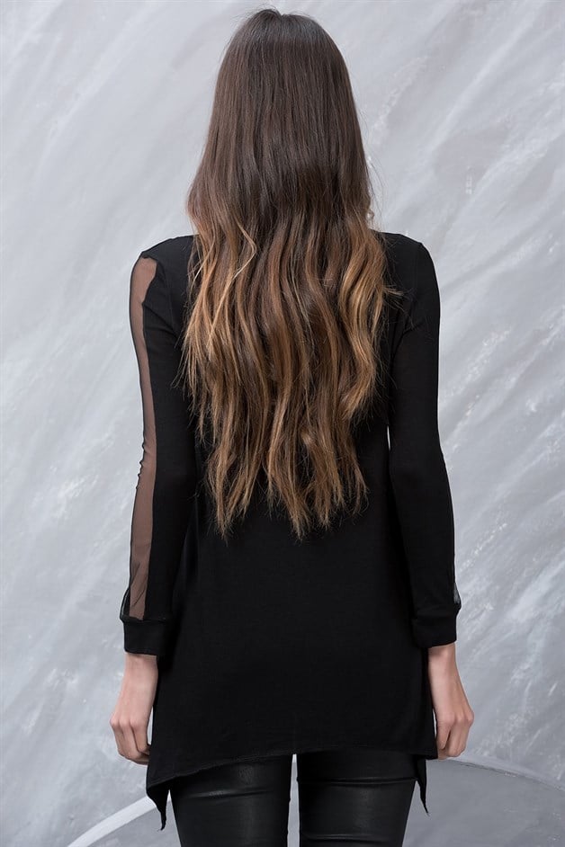 Zerotantik Tül Detay Büyük Beden Bluz Siyah