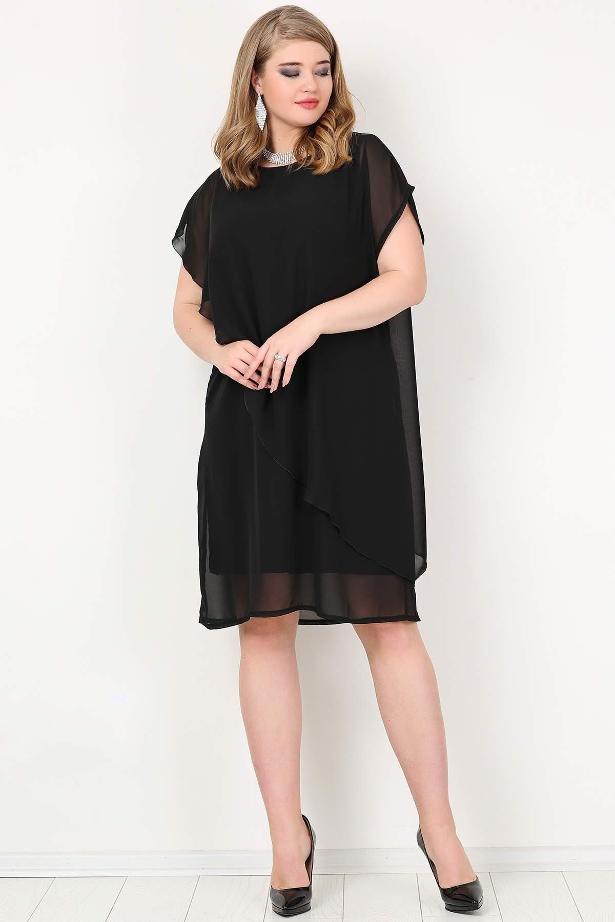 Büyük Beden Şifon Abiye Elbise Siyah