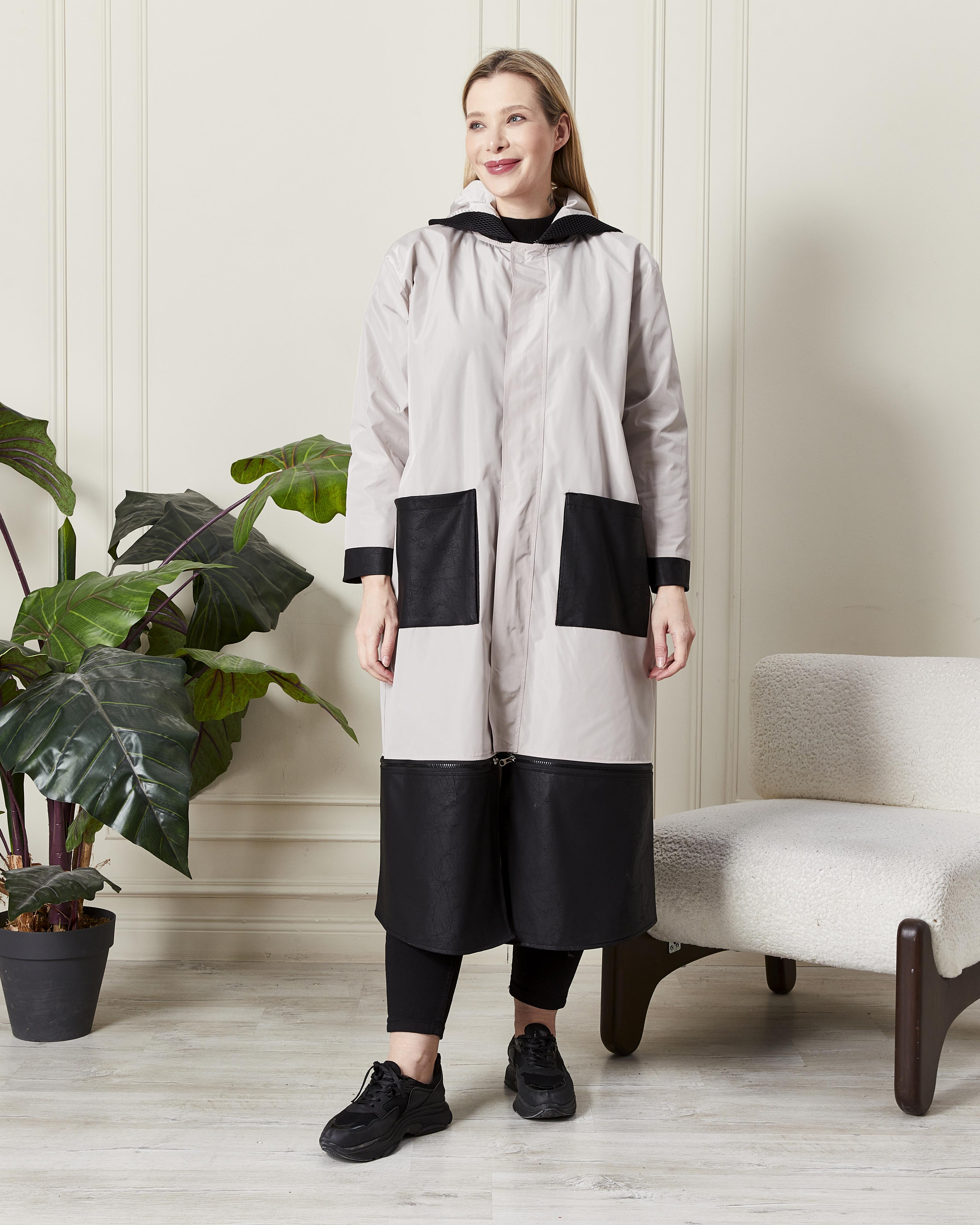 Modern Kesim Kapüşonlu Yağmurluk Krem