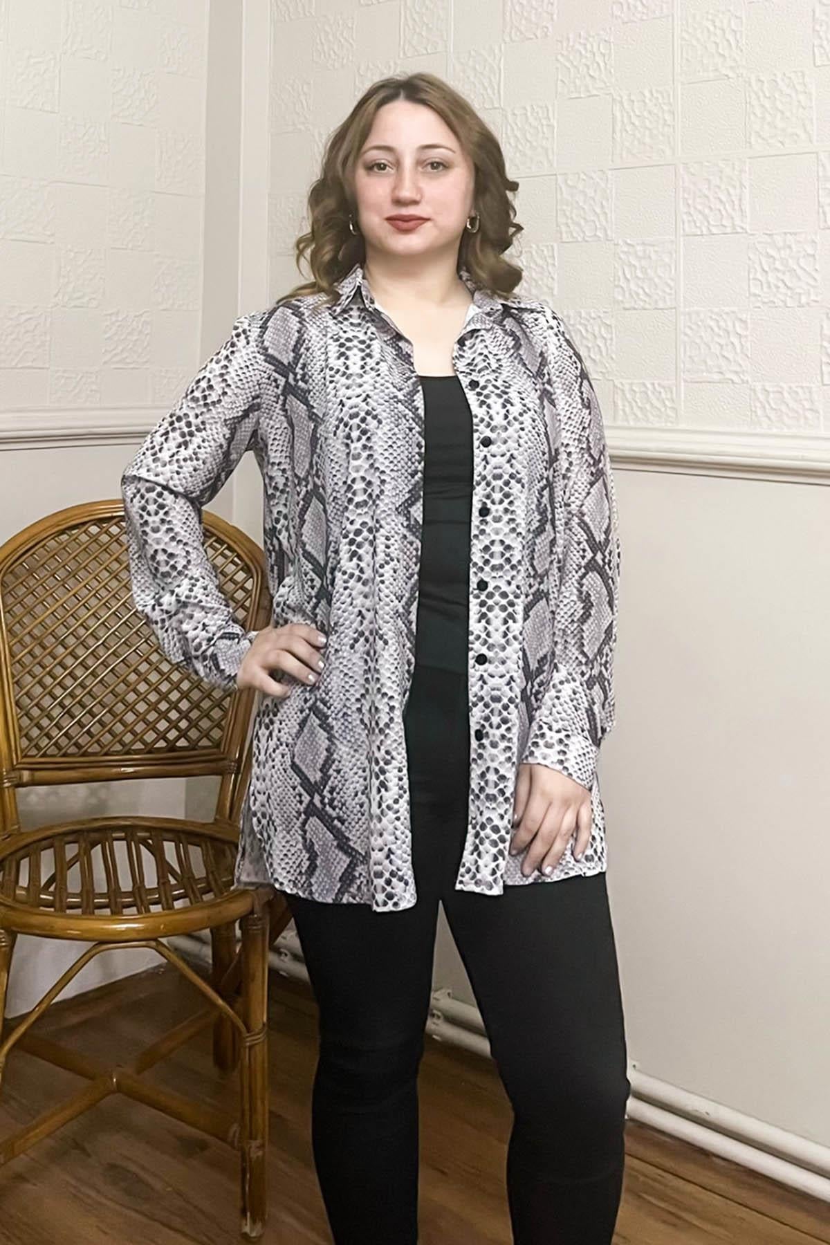 Yılan Desen Gömlek Gri