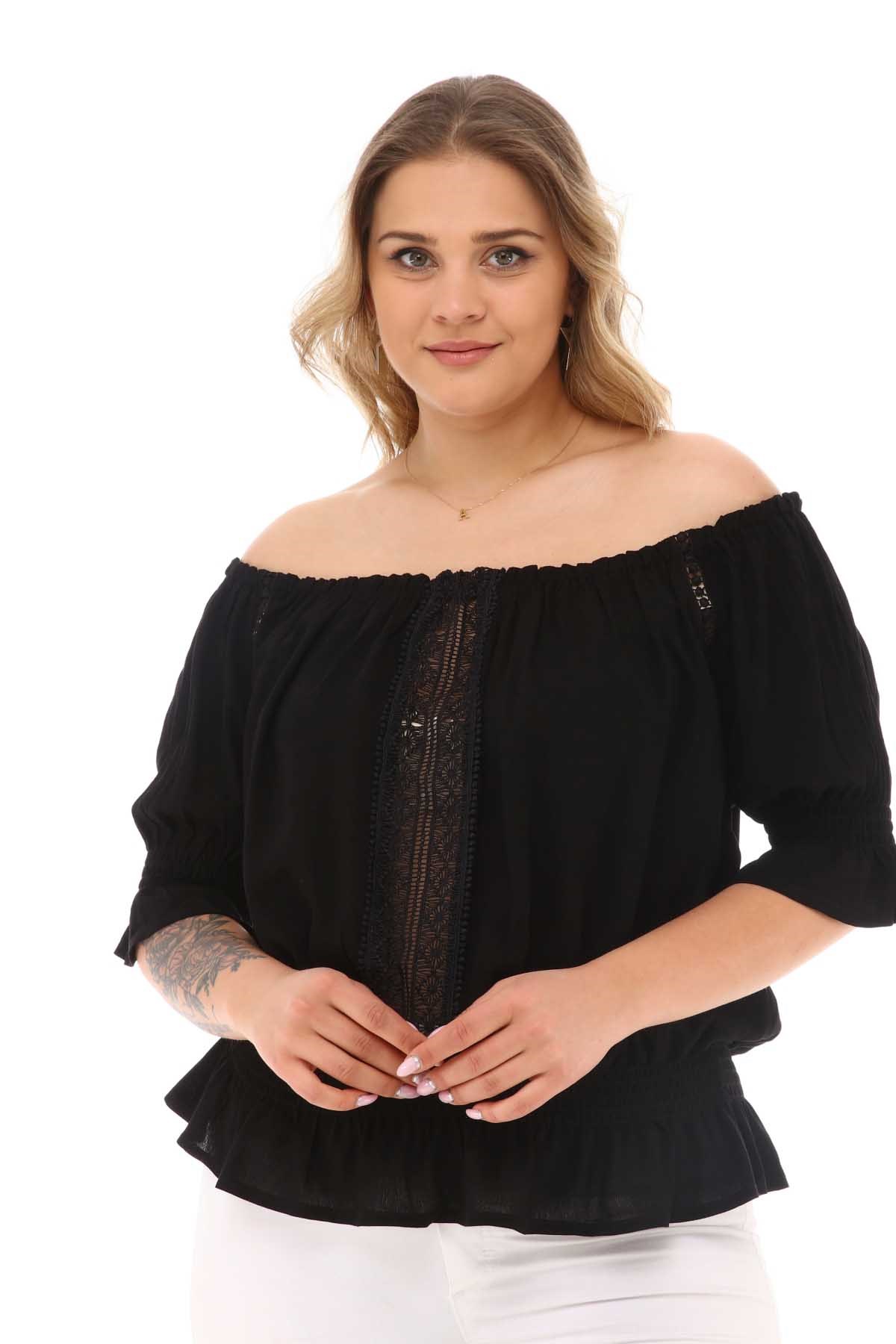 Zerotantik Yaka ve Beli Lastikli Crop Bluz Siyah