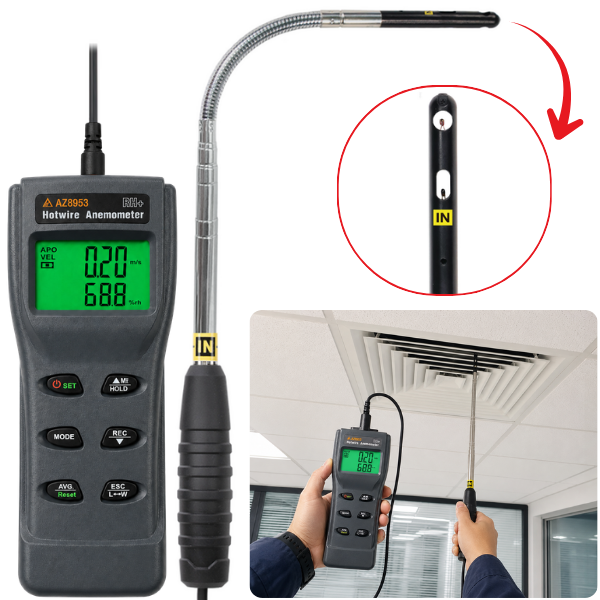 AZ 8953 Sıcak Tel Anemometresi | Bükülebilir Teleskopik Prob Rüzgar Hızı Ölçerbrand> zoofarm