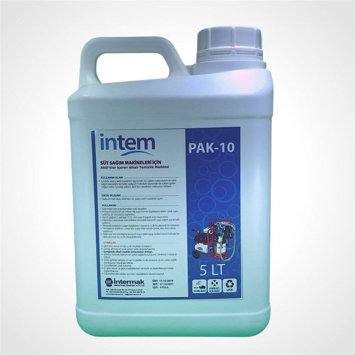 PAK-10 SEYYAR SÜT SAĞIM MAKİNELERİ İÇİN TEMİZLİK SIVISI 5 LT | zoofarm.com.tr PAK-10 SEYYAR SÜT SAĞIM MAKİNELERİ İÇİN TEMİZLİK SIVISI 5 LT SAĞIMANE   VE HİJYEN EKİPMANLARIALMER zoofarm