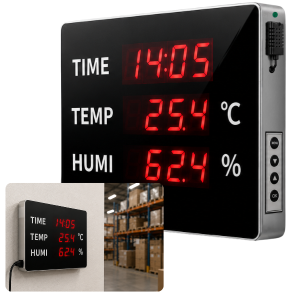 Huato TimeSense-18 Büyük LED Ekranlı Dijital Saat, Sıcaklık ve Nem Göstergesi Işıklı İç Ortam Saat Göstergebrand> zoofarm