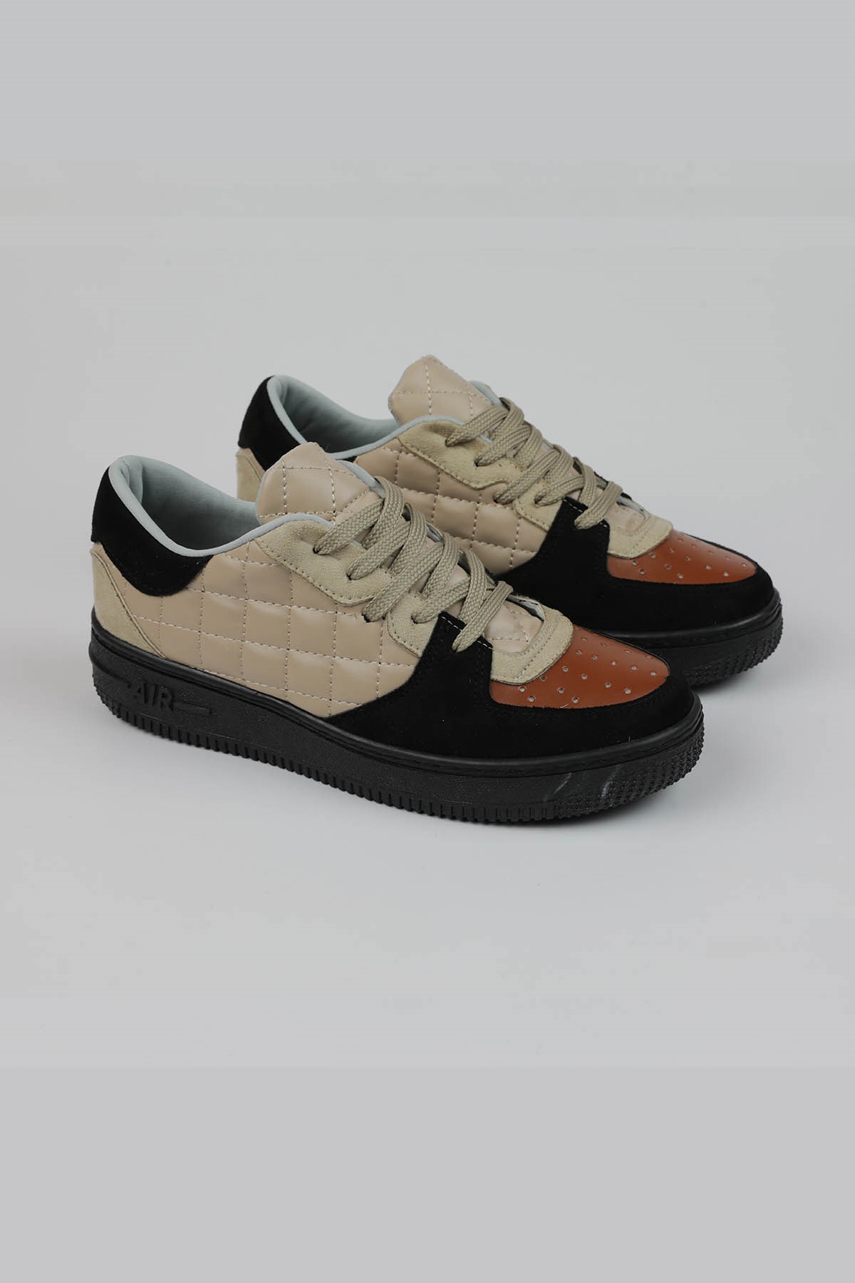 Unisex Gwenliza Air ST Kapitone Siyah Bej Kahve Süet Bağlı Spor Ayakkabı