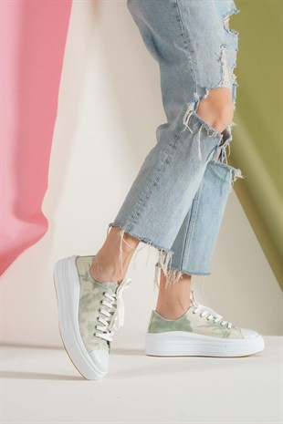 Gwenliza Base Unisex Mint Yeşil Dalgalı  Kalın Taban Spor Ayakkabı