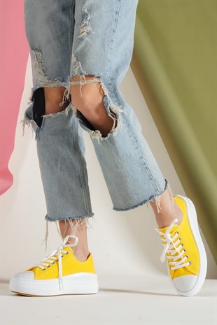 Gwenliza Base Unisex Sarı  Kalın Taban Spor Ayakkabı