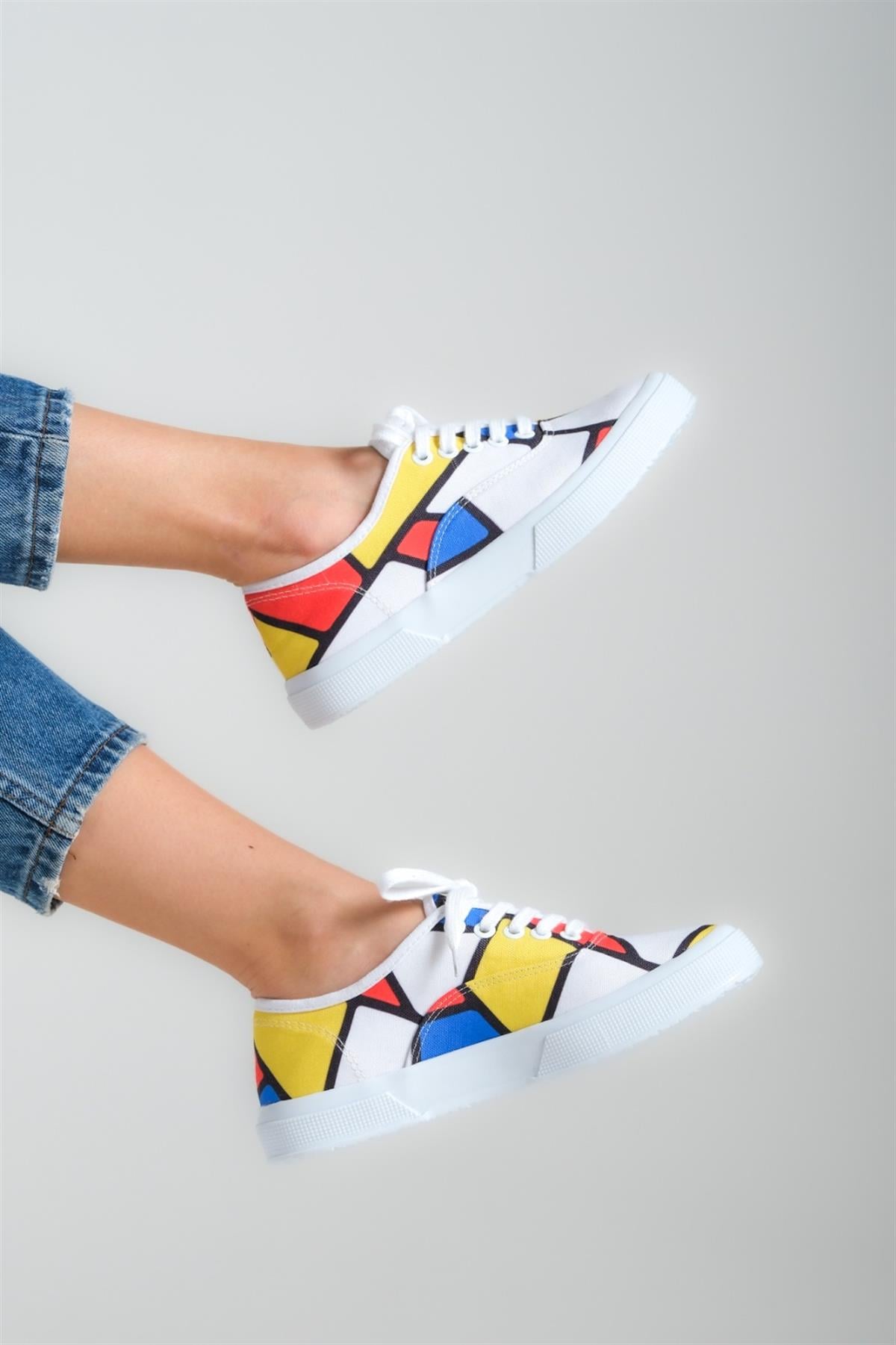 Gwenliza Shiver Rengarenk Geometrik Desen Unisex Sneaker