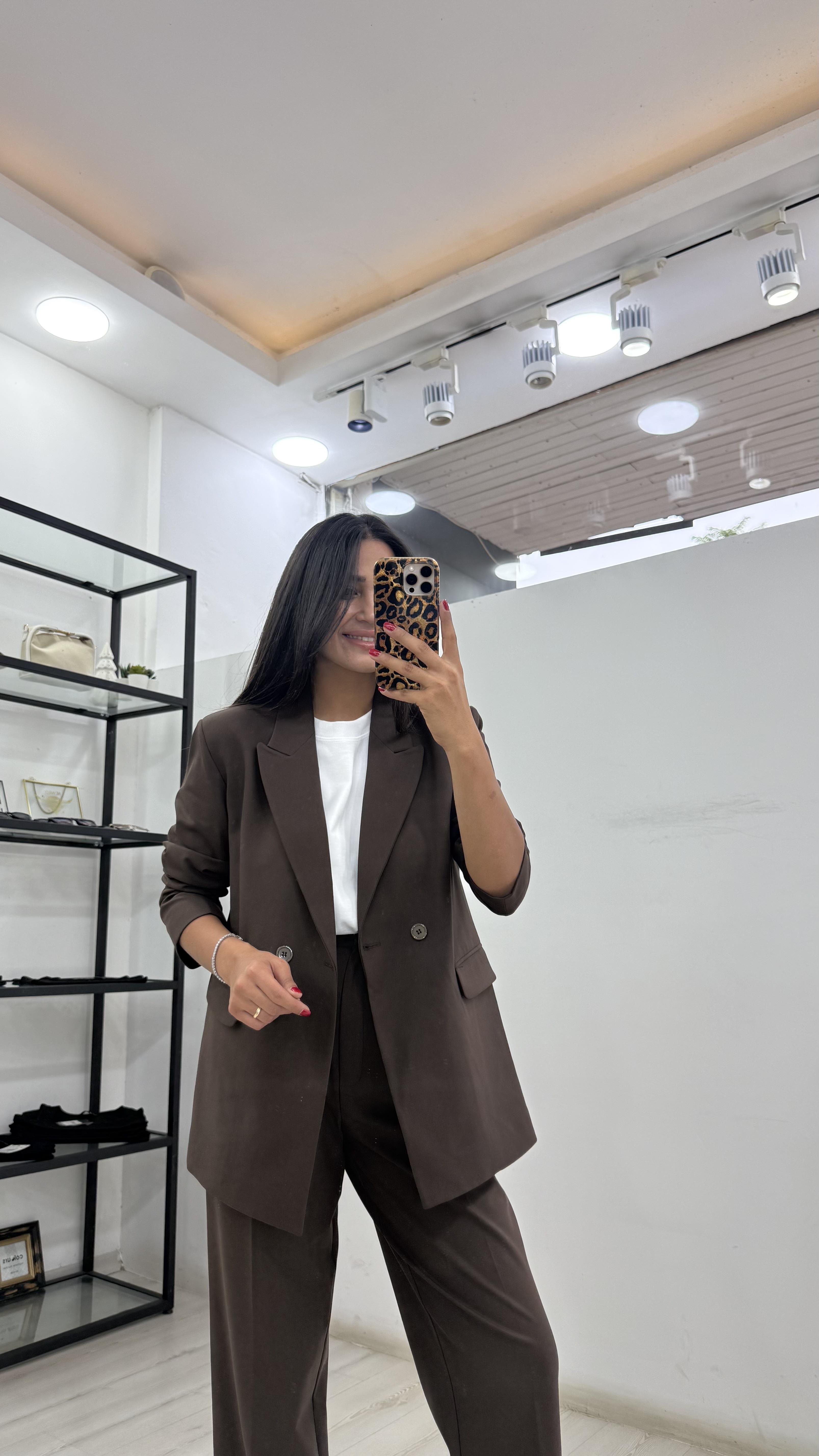 ACI KAHVE PANTOLON BLAZER TAKIM