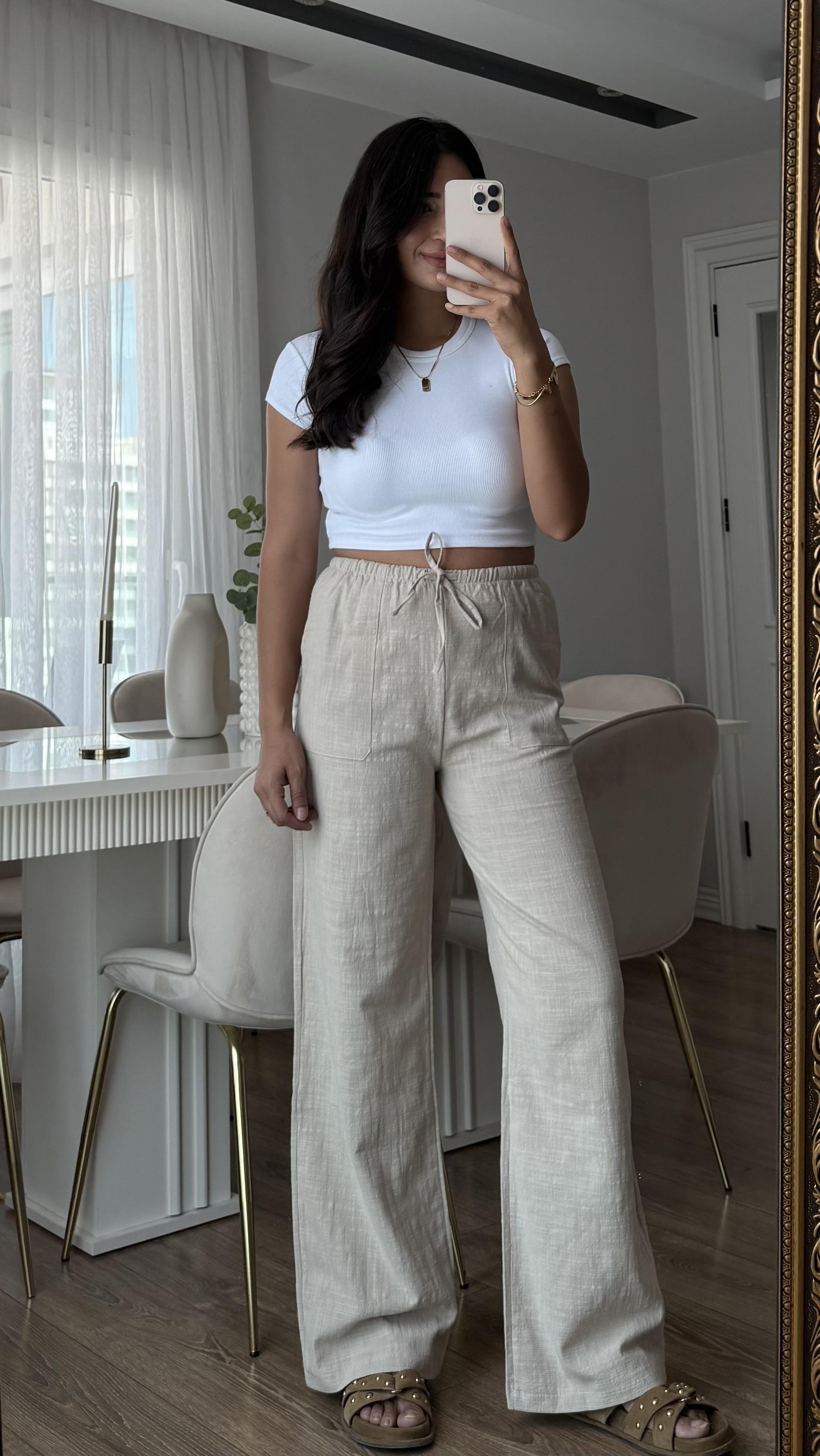 BEJ RENGİ KETEN PANTOLON 
