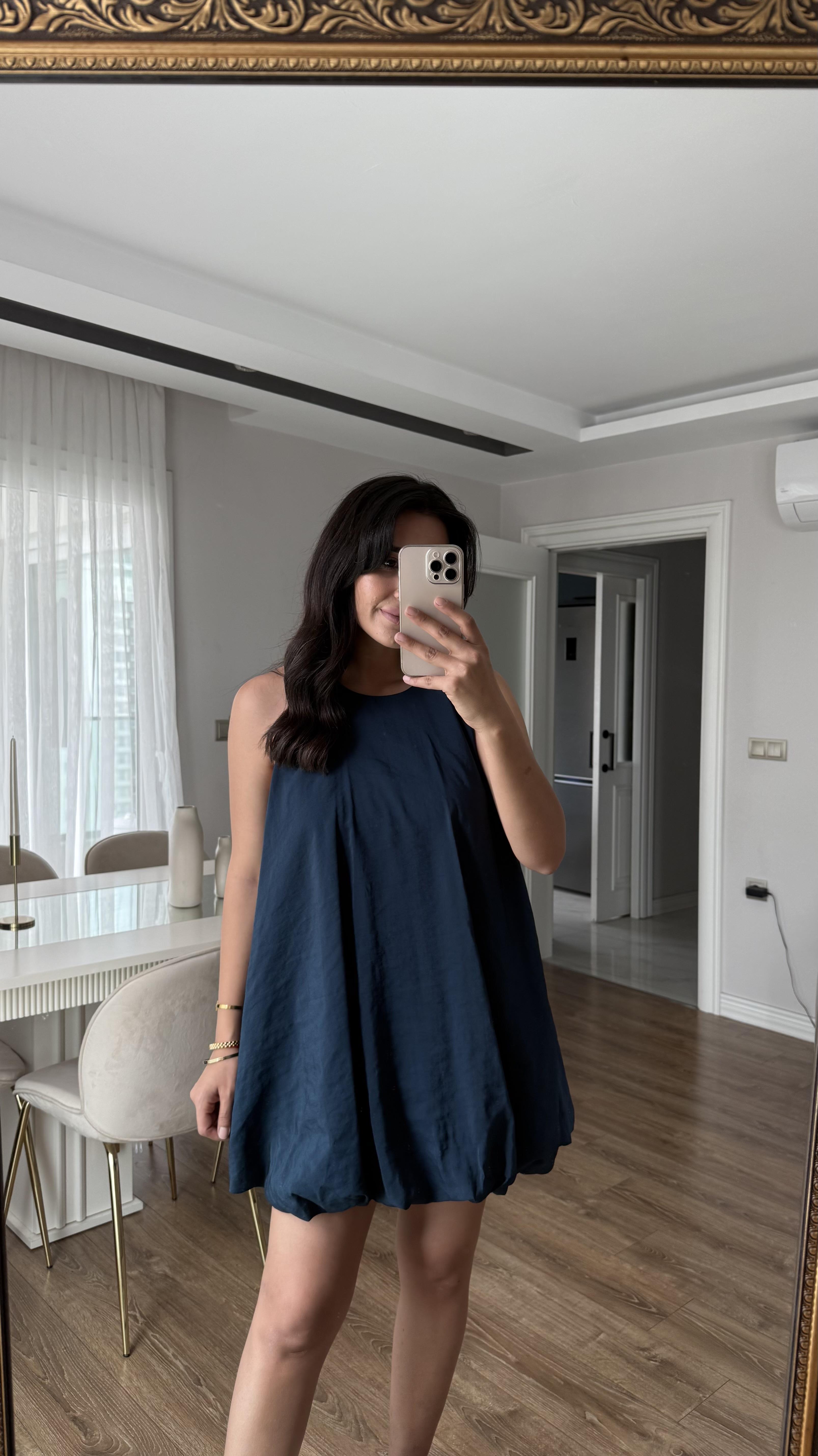 Lacivert Paraşüt Kumaş Elbise