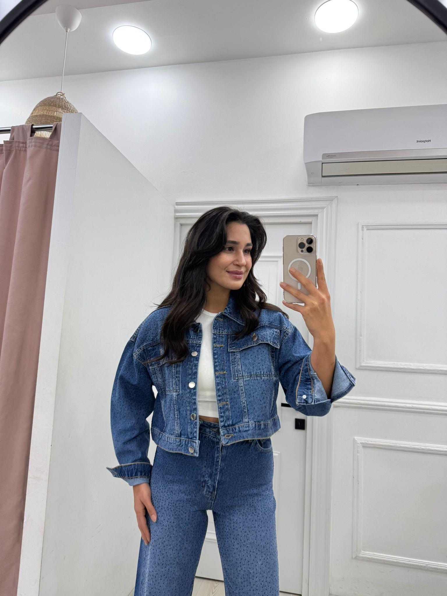Taşlı Denim Ceket 
