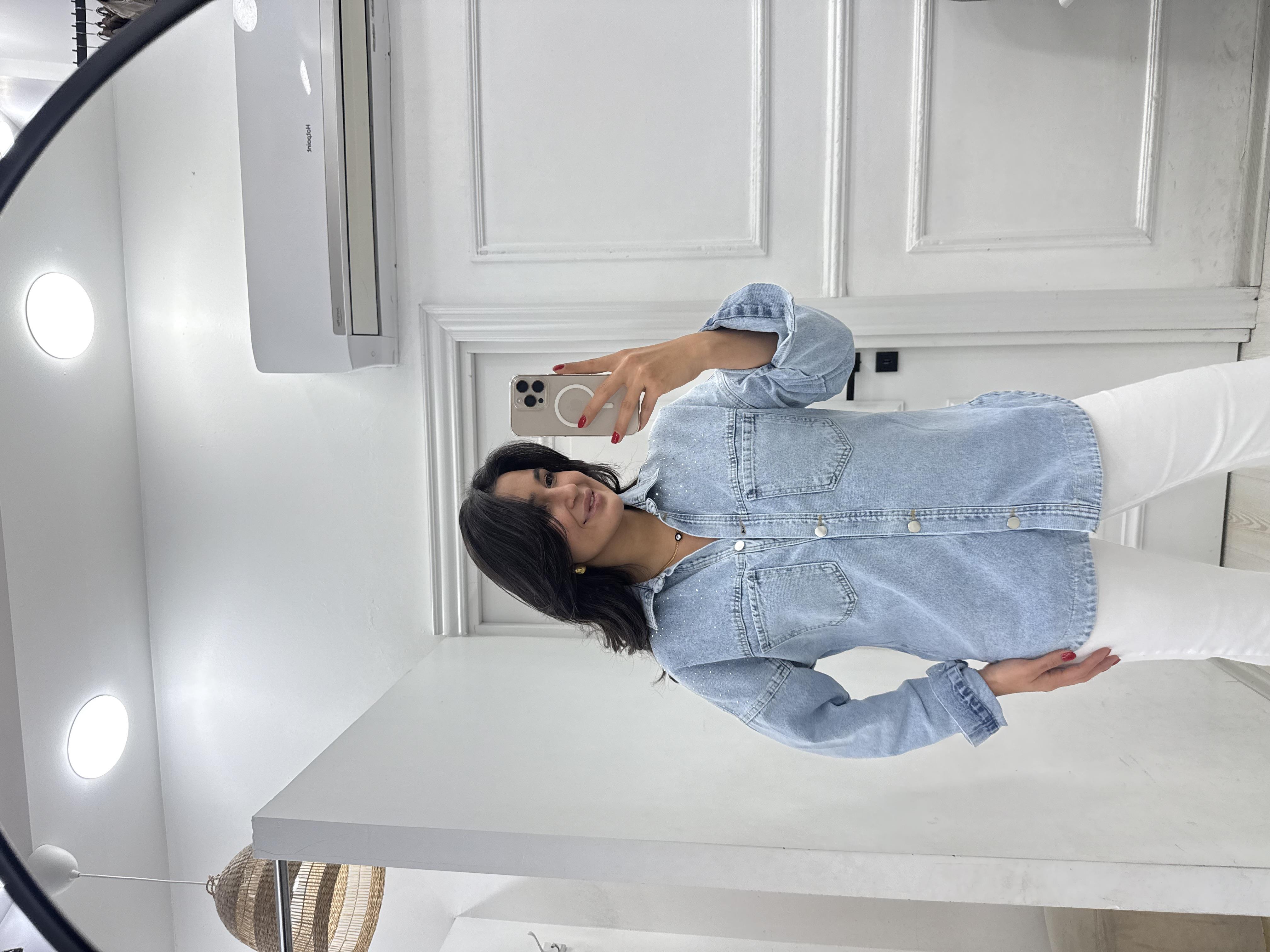 Taşlı Yıldız İşlemeli Denim 