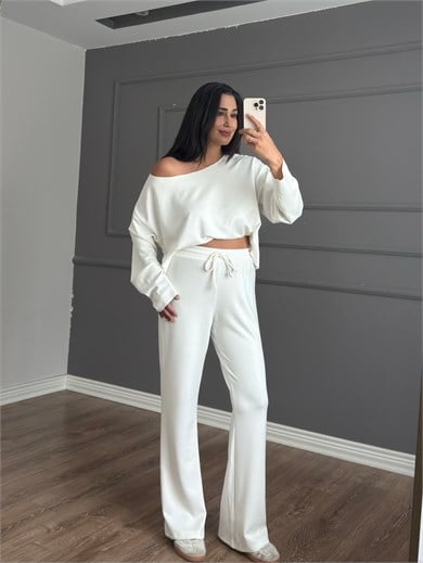 Düşük Omuz Modal Takım Beyaz