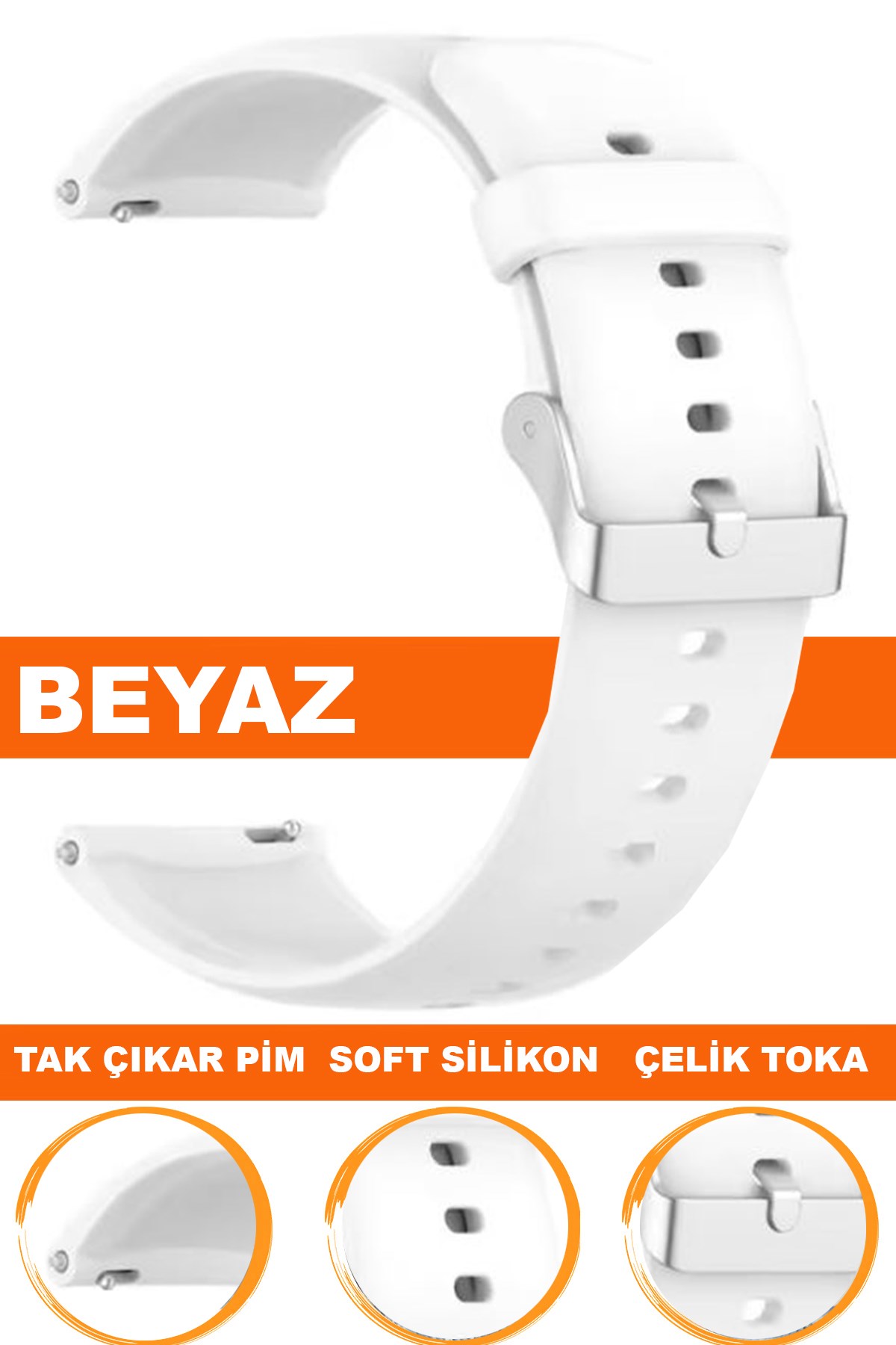 12mm-14mm-16mm-18mm-20mm-22mm Beyaz Renk Silikon Saat Kordonu Kayışı A72 