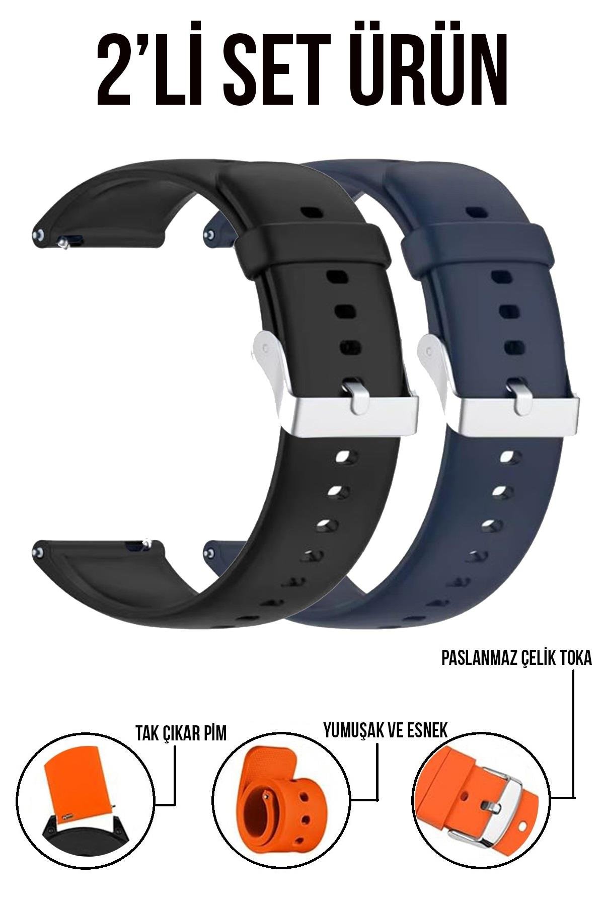 12mm-14mm-16mm-18mm-20mm-22mm Siyah-Lacivert Renk Silikon Saat Kordonu Kayışı A72 