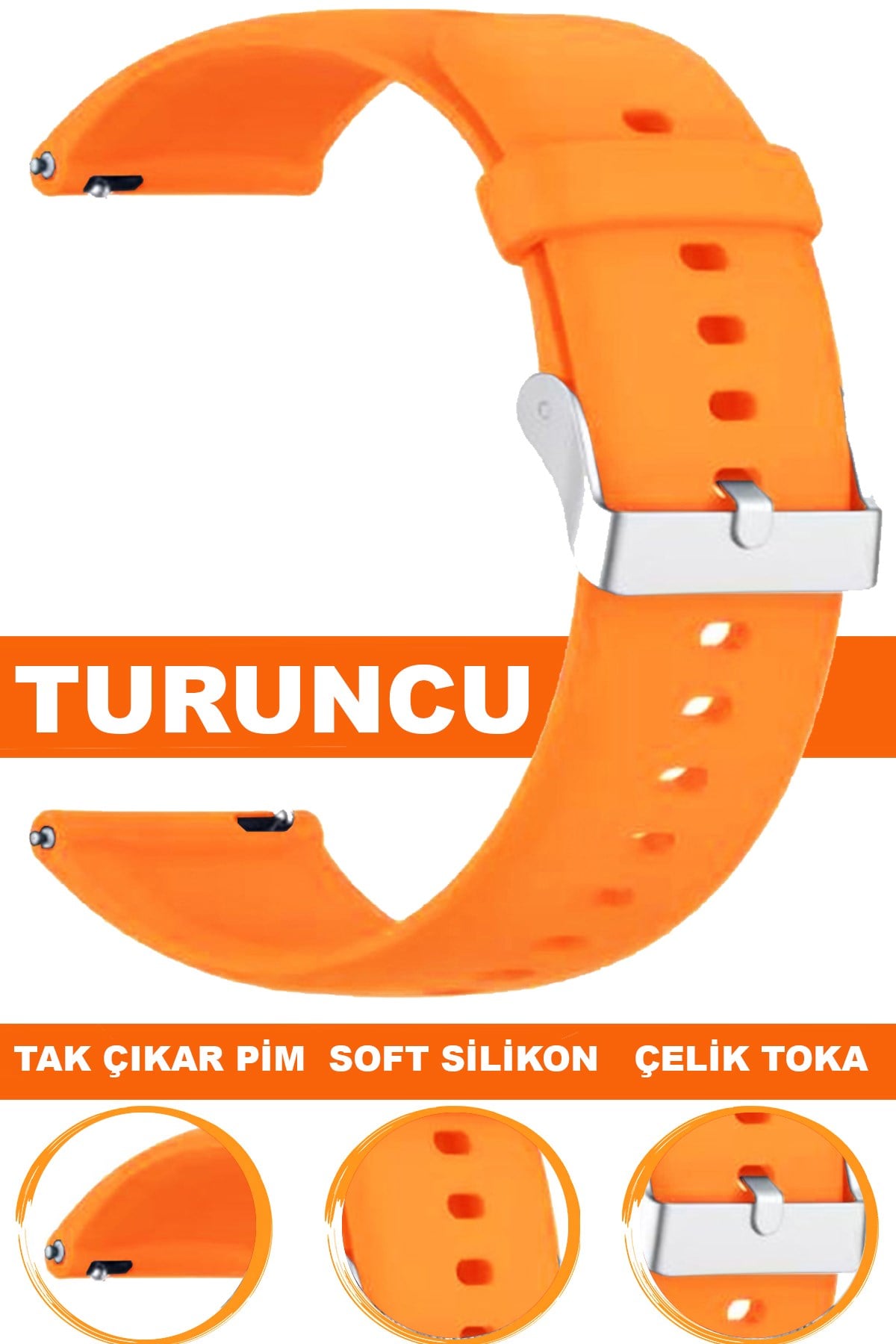 12mm-14mm-16mm-18mm-20mm-22mm Turuncu Renk Silikon Saat Kordonu Kayışı A72 