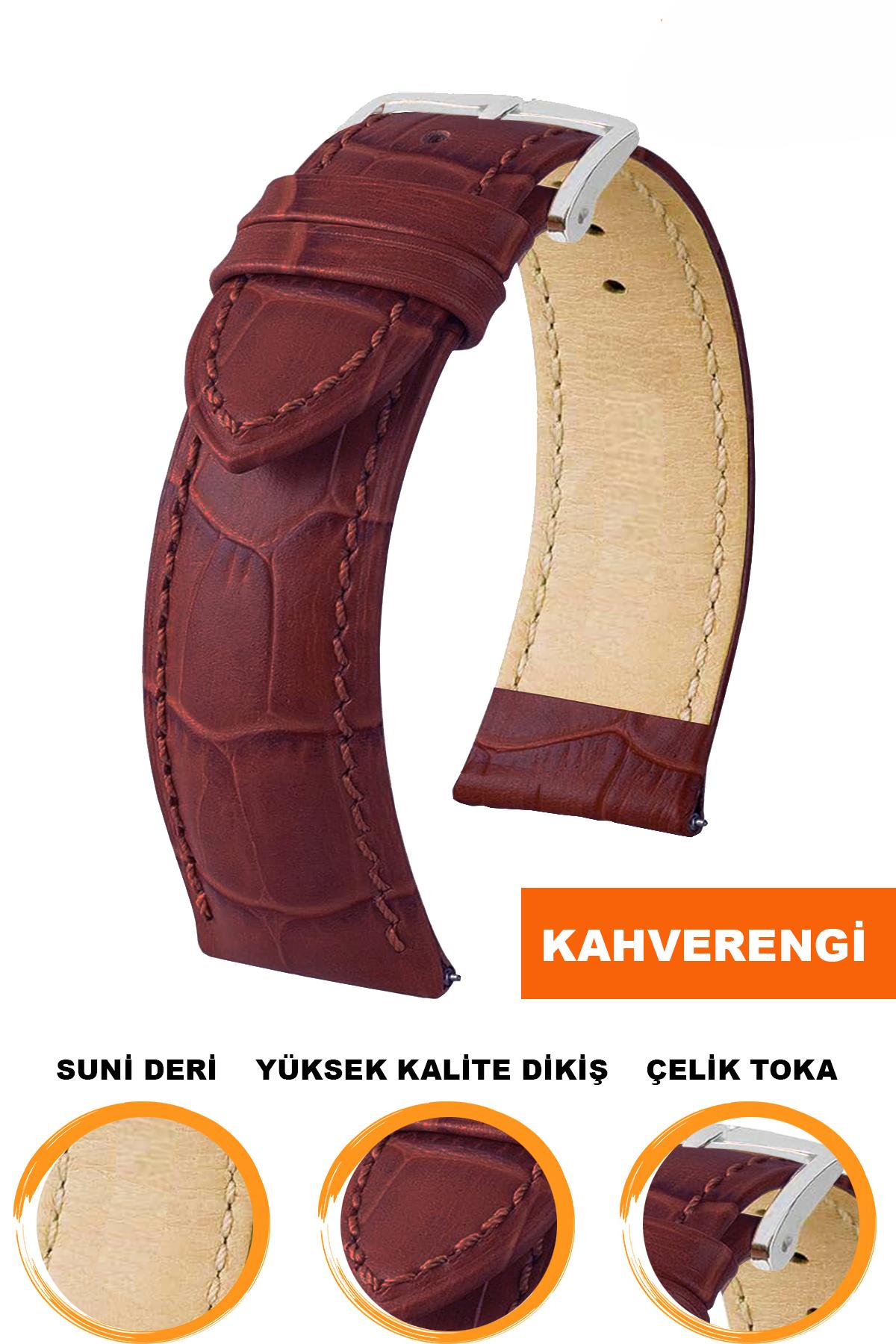 14mm-16mm-18mm-20mm-22mm-24mm-26mm-28mm Kahverengi Renk Suni Deri Saat Kordonu Kayışı