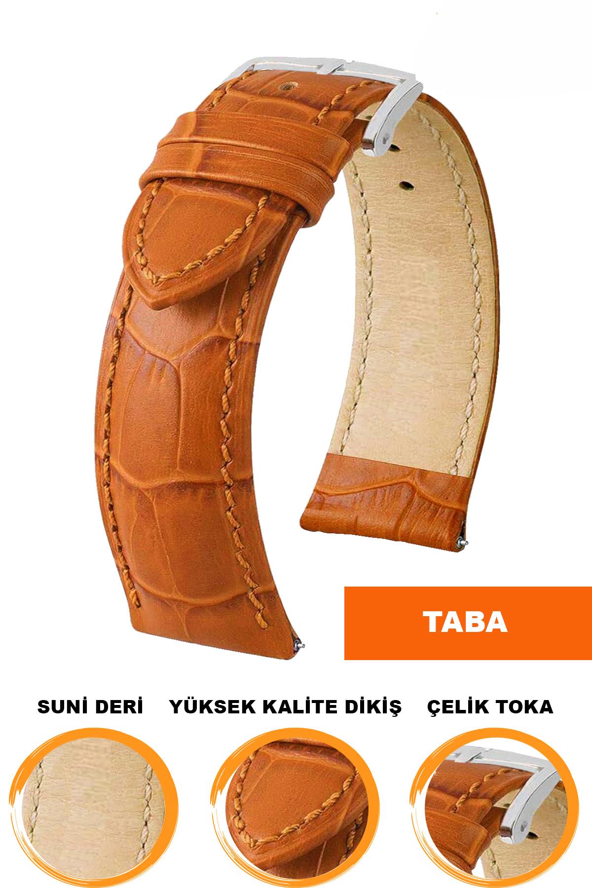 14mm-16mm-18mm-20mm-22mm-24mm-26mm-28mm Taba Renk Suni Deri Saat Kordonu Kayışı