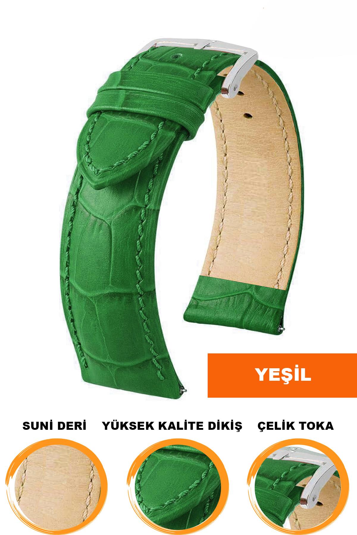 14mm-16mm-18mm-20mm-22mm-24mm-26mm-28mm Yeşil Renk Suni Deri Saat Kordonu Kayışı