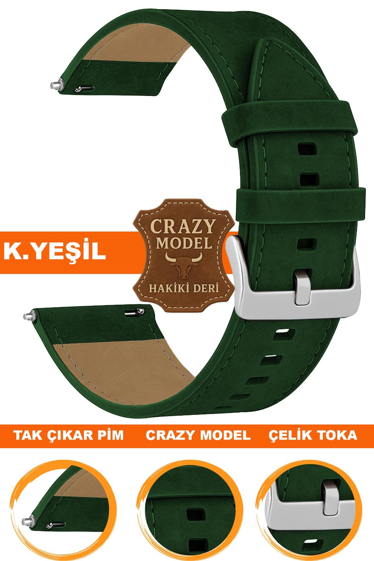 18mm-20mm-22mm-24mm Crazy Model Hakiki Deri Saat Kordonu Kayışı