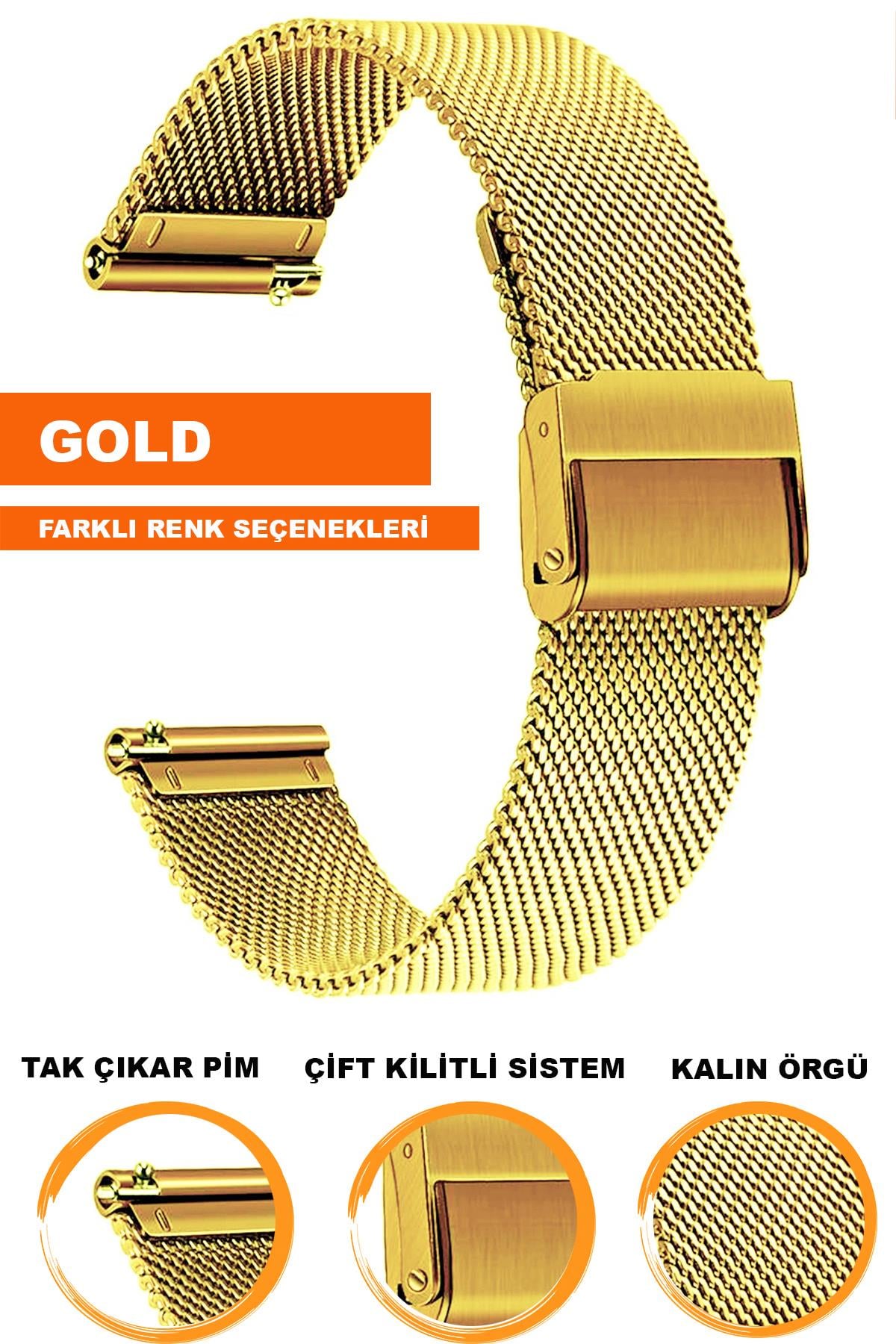 18mm-20mm-22mm-24mm Saat Uyumlu Gold Renk Paslanmaz Çelik Kalın Hasır Saat Kordonu Kayışı M16KH