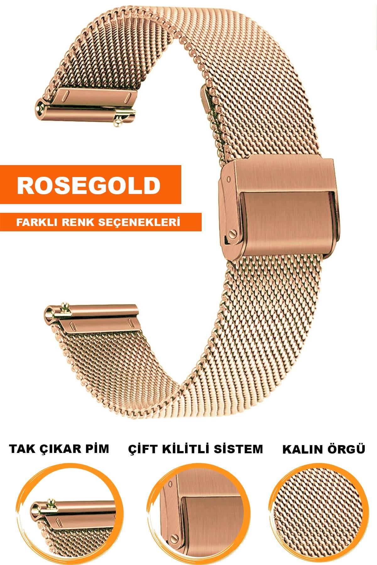 18mm-20mm-22mm-24mm Saat Uyumlu Rosegold Renk Paslanmaz Çelik Kalın Hasır Saat Kordonu Kayışı M16KH