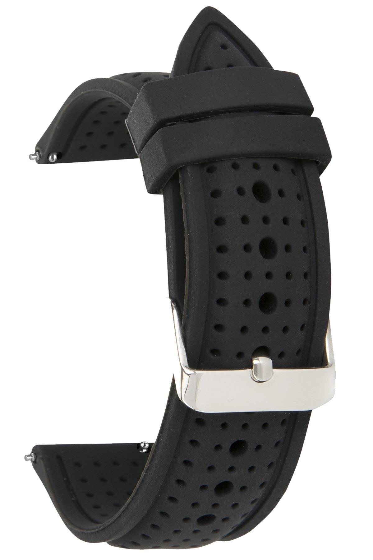 18mm-20mm-22mm-24mm Siyah Renk Silikon Saat Kordonu Kayışı S26