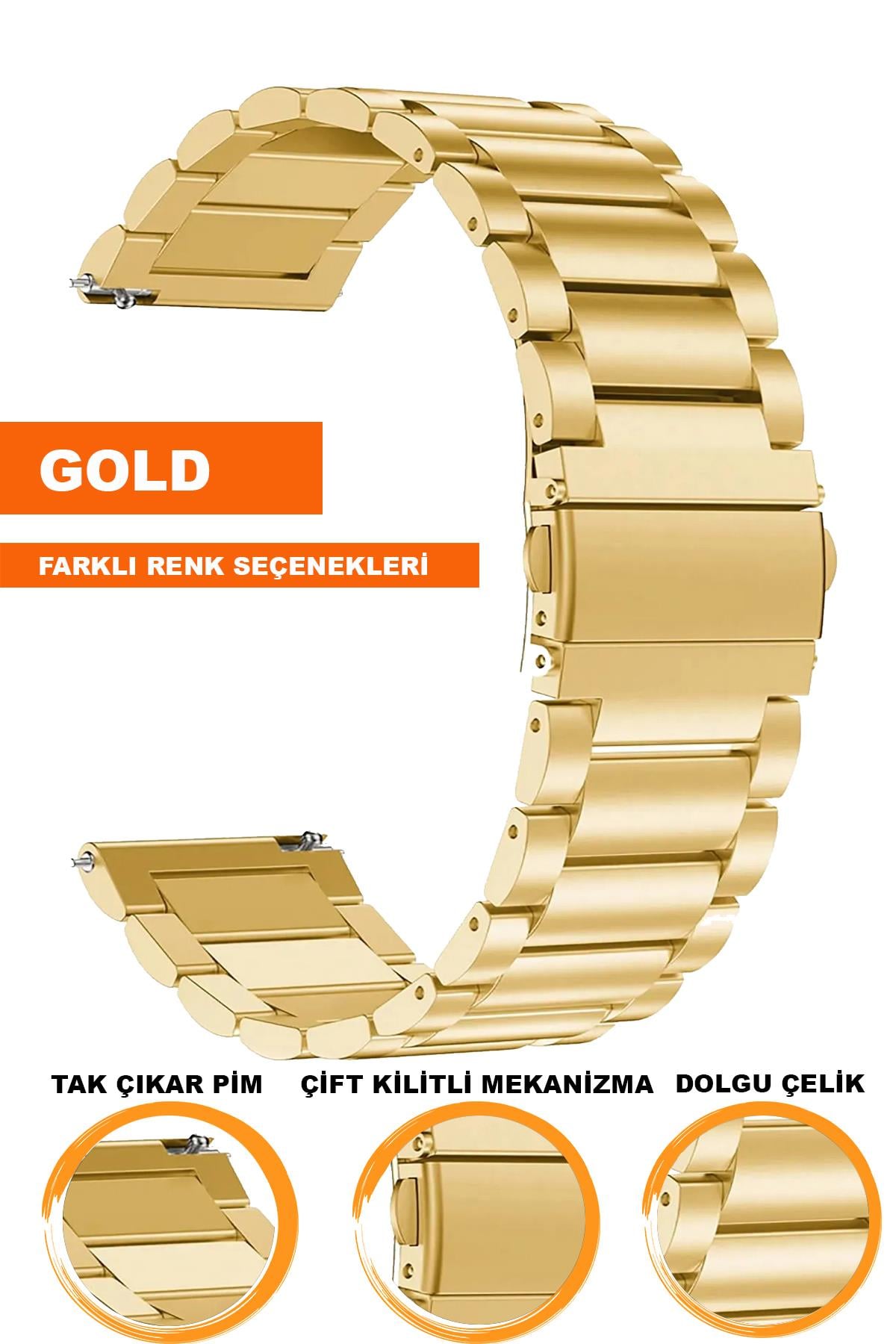 20mm-22mm-24mm Saat Uyumlu Gold Renk Dolgu Çelik Metal Saat Kordonu Kayışı M09SGG4