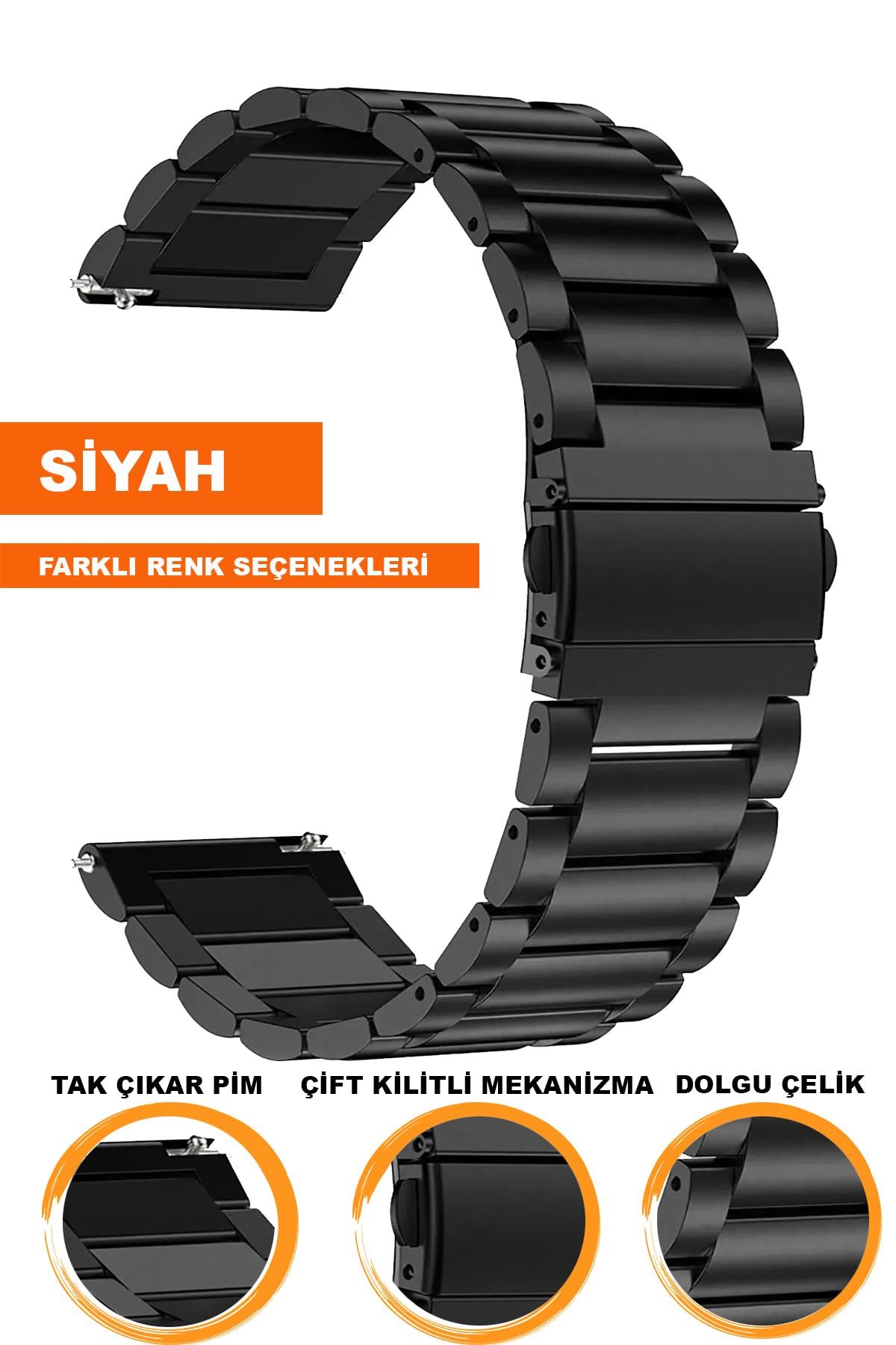 20mm-22mm-24mm Saat Uyumlu Siyah Renk Dolgu Çelik Metal Saat Kordonu Kayışı M09SGG4