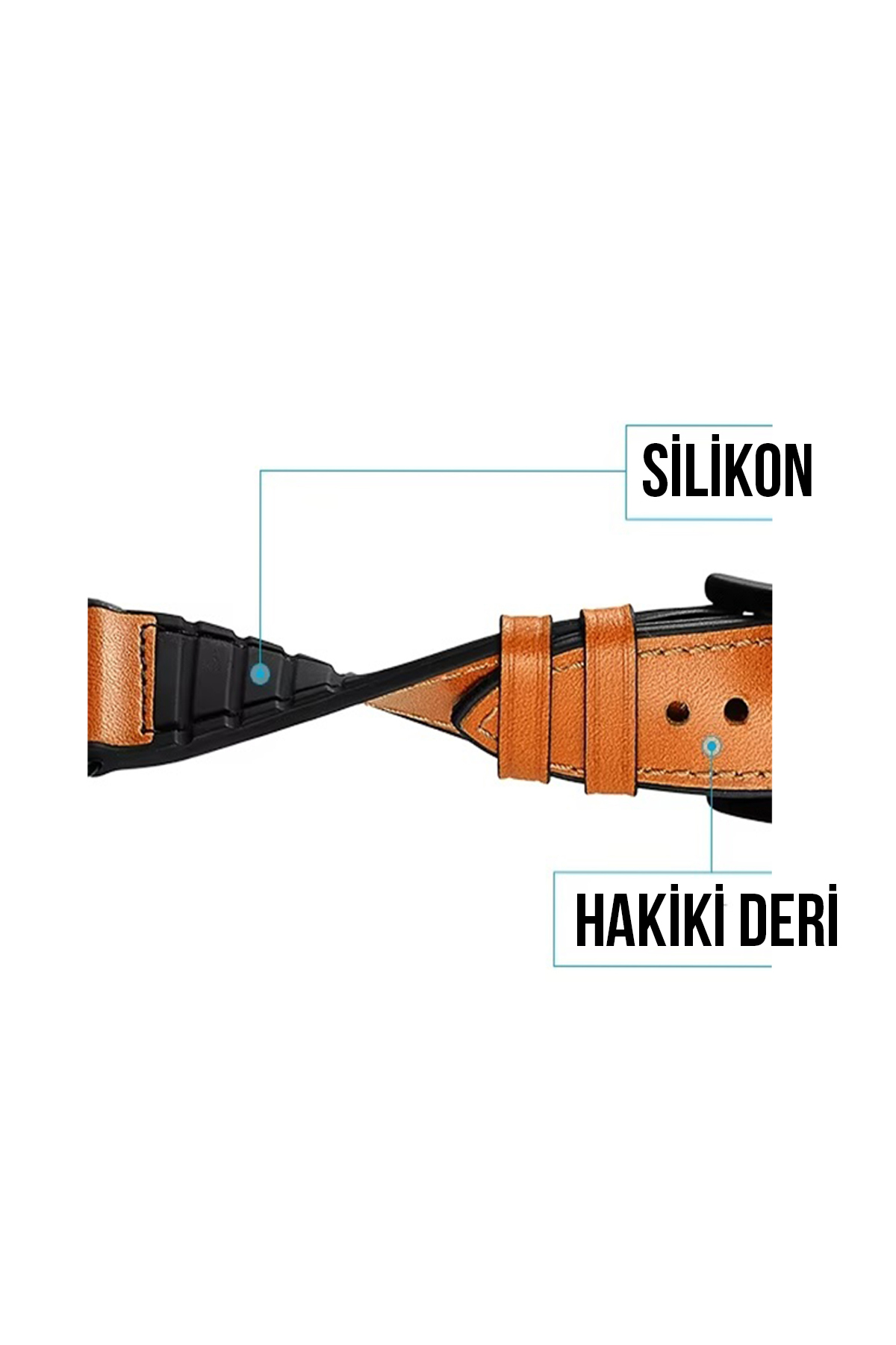 20mm-22mm-24mm Saat Uyumlu Siyah Renk Üzeri Taba Renk Klasik Model Deri Silikon Saat Kordonu Kayışı LS35KLS-G