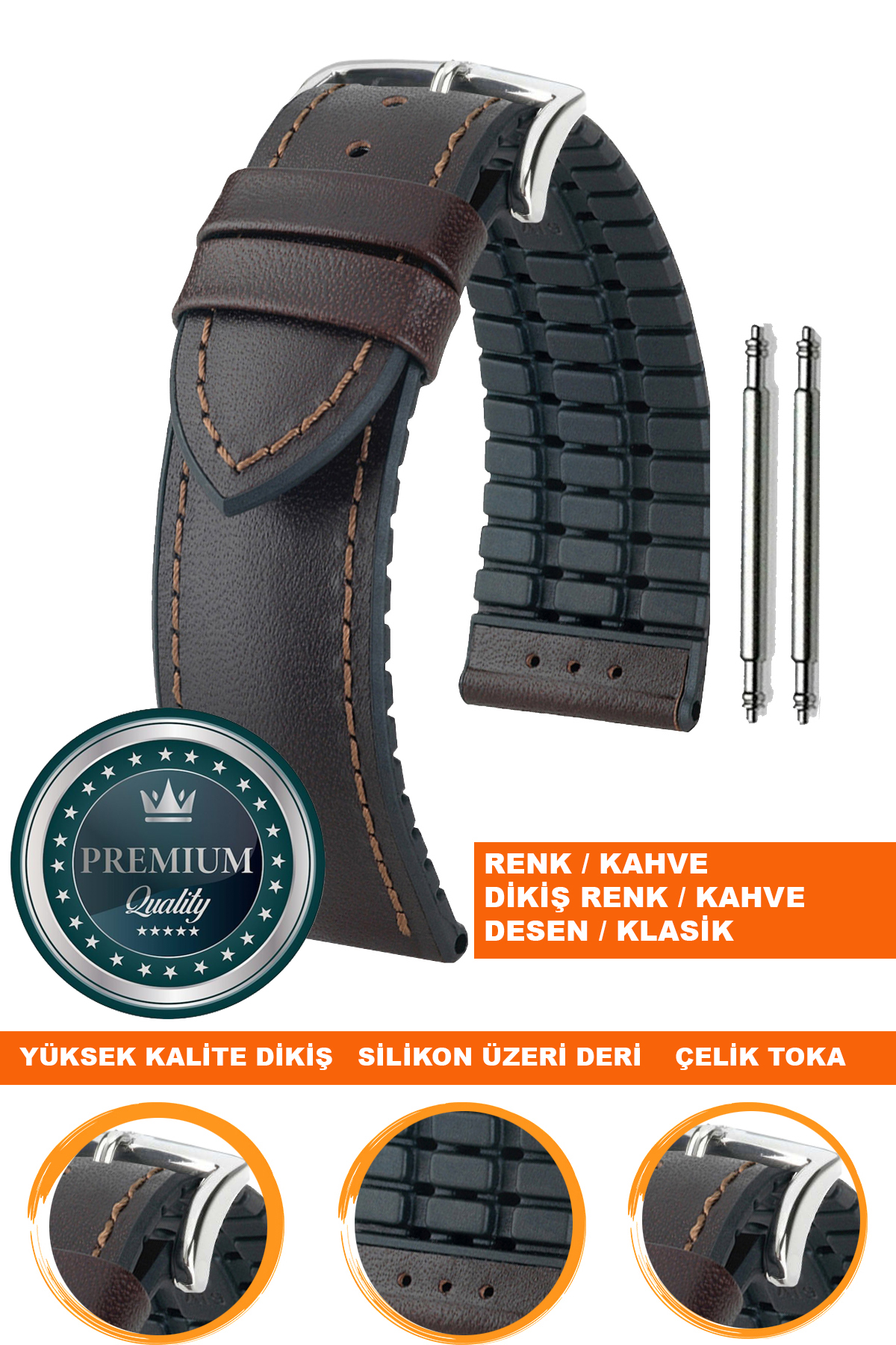 20mm-22mm-24mm Saat Uyumlu Siyah Renk Üzeri Kahverengi Renk Klasik Model Deri Silikon Saat Kordonu Kayışı LS35KLS-G