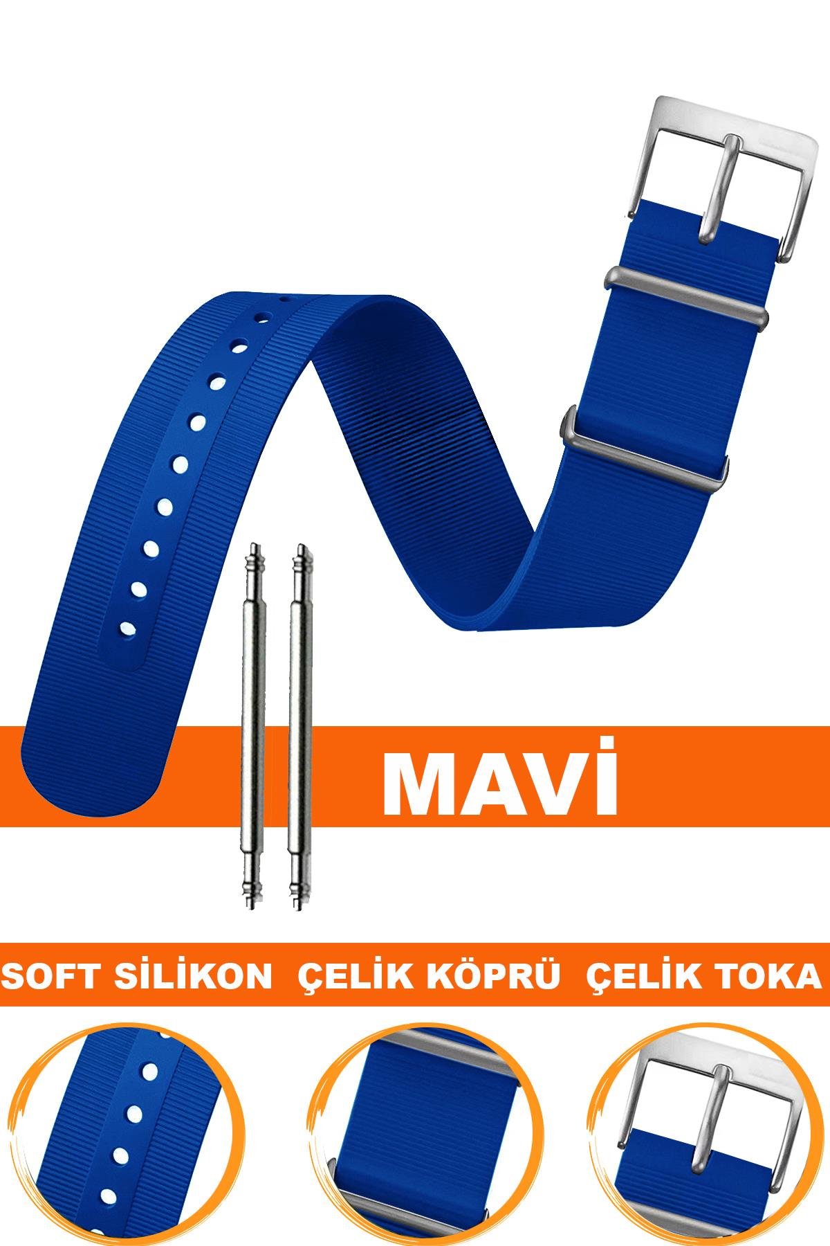 20mm-22mm Mavi Renk Silikon Nato Saat Kordonu Kayışı 