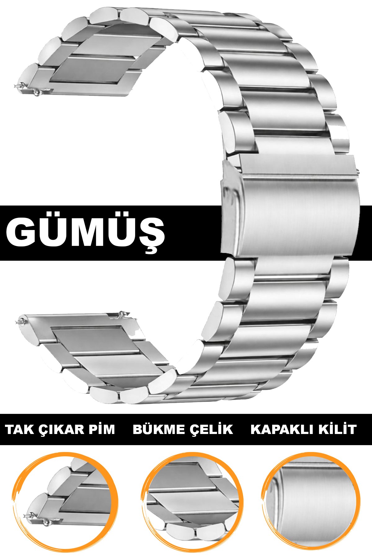 20mm-22mm Saat Uyumlu Gümüş Renk Paslanmaz Çelik Metal Saat Kordonu Kayışı M17PD2
