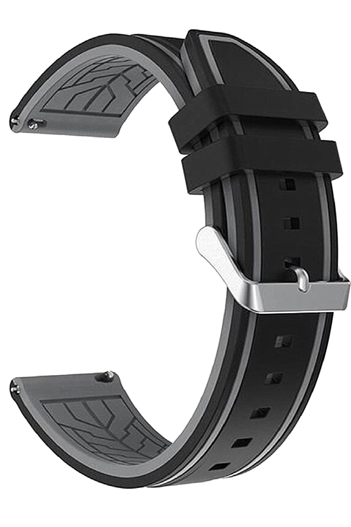20mm-22mm Siyah-Gri Renk Silikon Saat Kordonu Kayışı A55