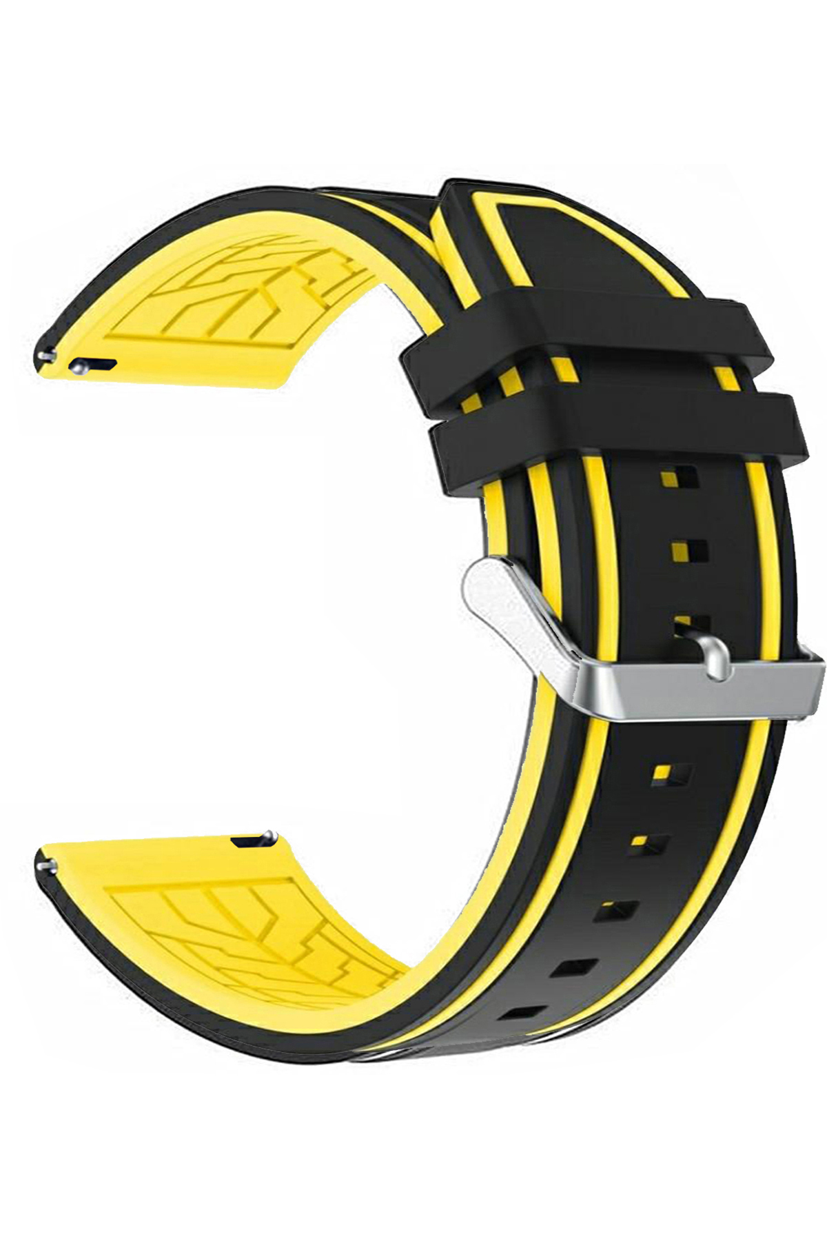 20mm-22mm Siyah-Sarı Renk Silikon Saat Kordonu Kayışı A55