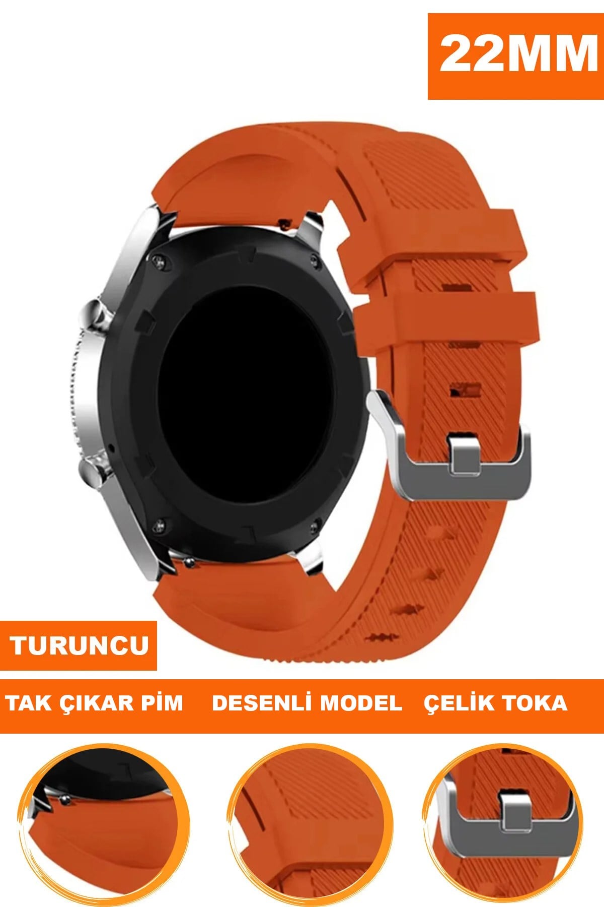 22mm Saatlerle Uyumlu Turuncu Renk Silikon Saat Kordonu Kayışı A57