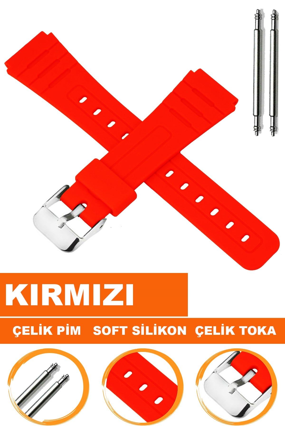 Casio F91 Uyumlu 18X16mm Kırmızı Silikon Saat Kordonu S02F91W-R