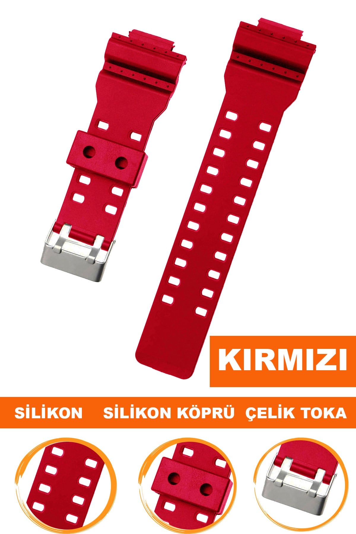 Casio G-Shock G-8900 GA-100 GA120 GA300 Saat Uyumlu Kırmızı Renk Silikon Saat Kordonu Kayışı