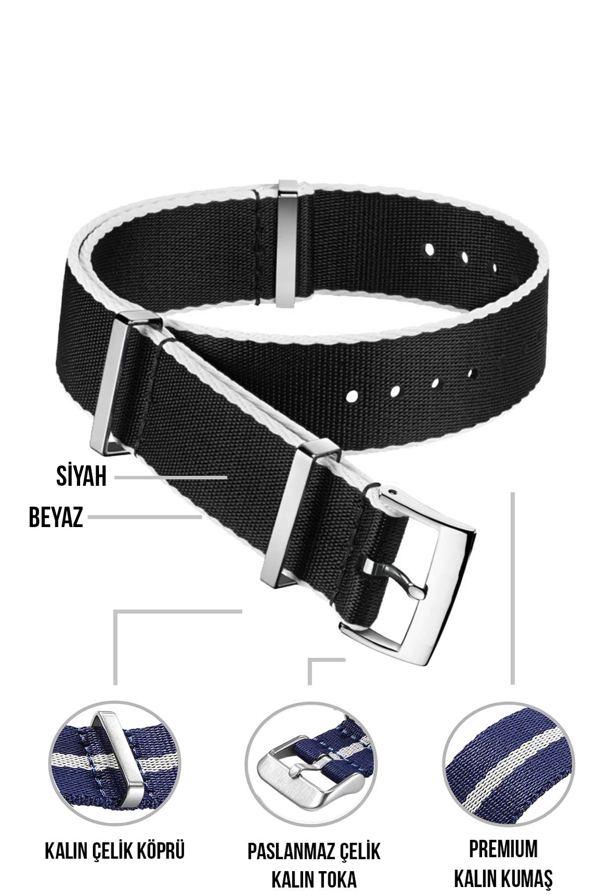 Cobra Paraşüt Kumaş Nato Saat Kordonu N39XWDS-BW