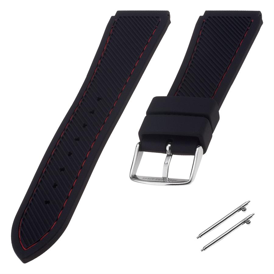 Cobra R14013-BR Siyah Renk Kırmızı Dikişli Kauçuk Saat Kordonu