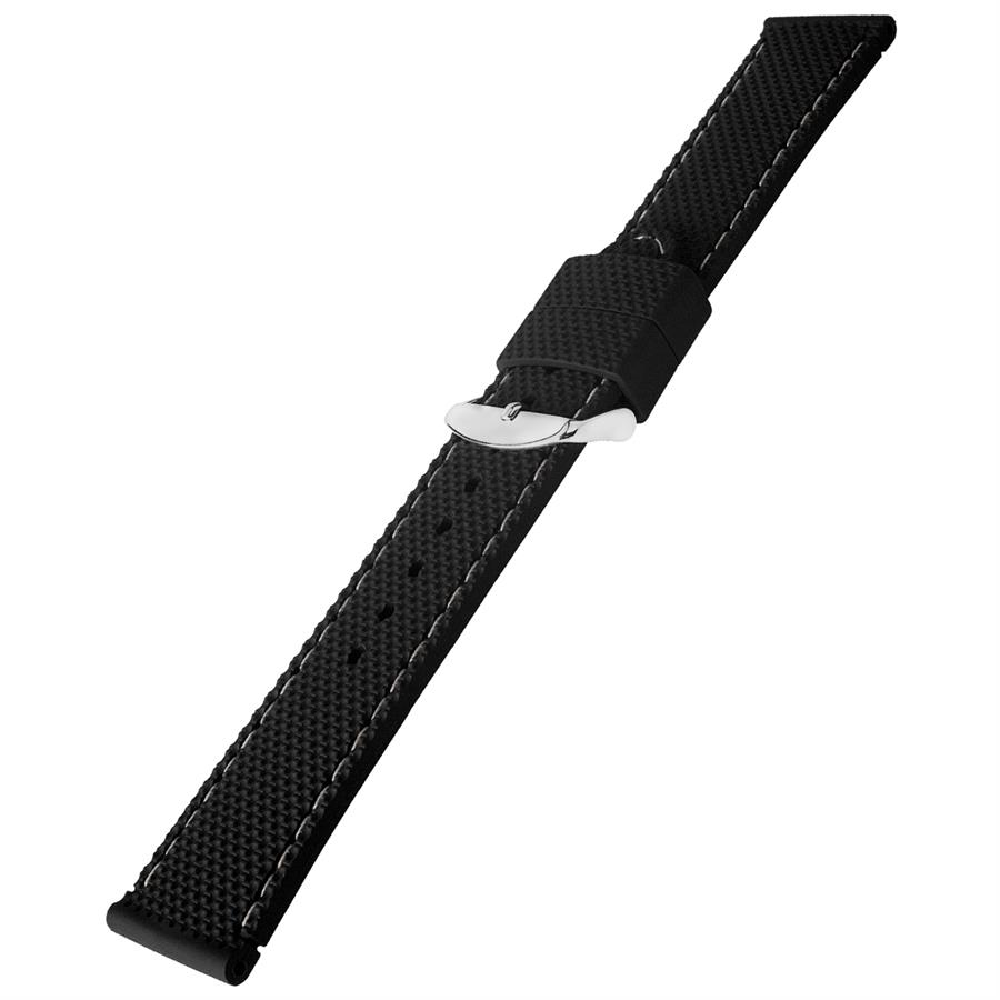 Cobra R14067-BW Siyah Renk Dikişli Kauçuk Saat Kordonu